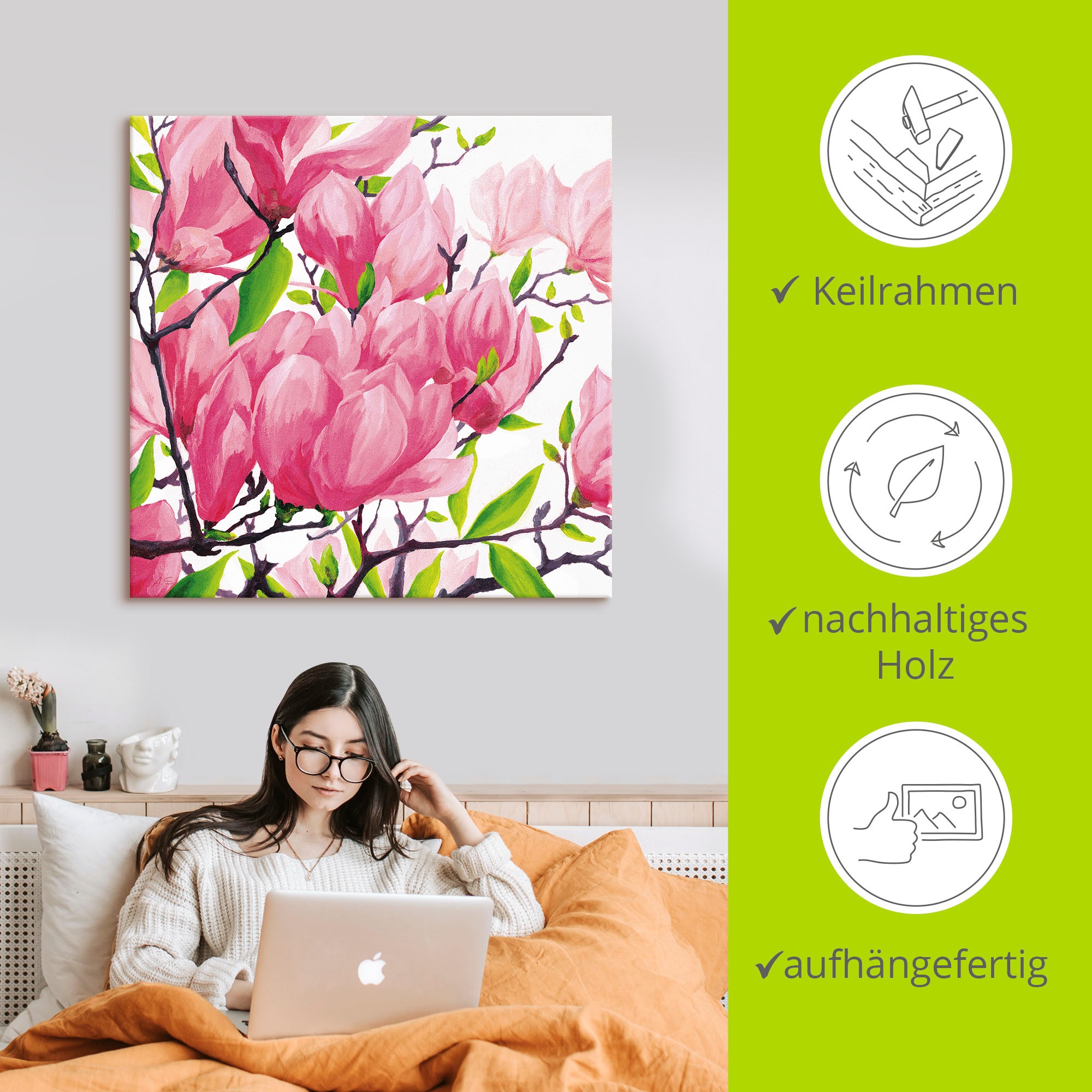 Artland Wandbild »Pinke Magnolien«, Blumen, (1 St.), als Alubild, Outdoorbild, Leinwandbild in verschied. Größen