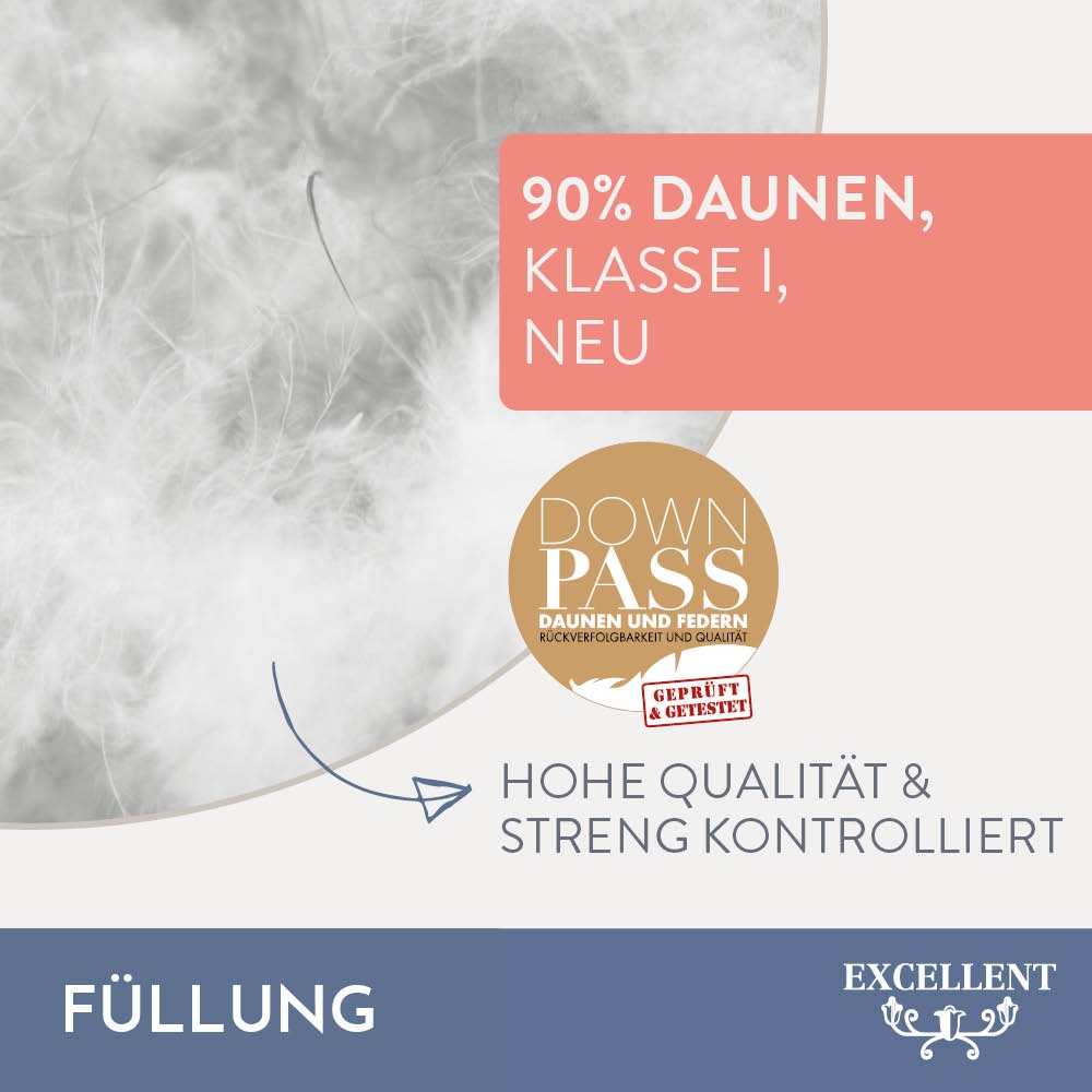 Excellent Daunenbettdecke »Wien, Bettdecken für Sommer und Winter, Decke«, warm, Füllung 90% Daunen, 10% Federn, Bezug 100% Baumwolle, (1 St.), Bettdecke 135x200 cm, made in Germany, allergiker geeignet (Hausstaub)