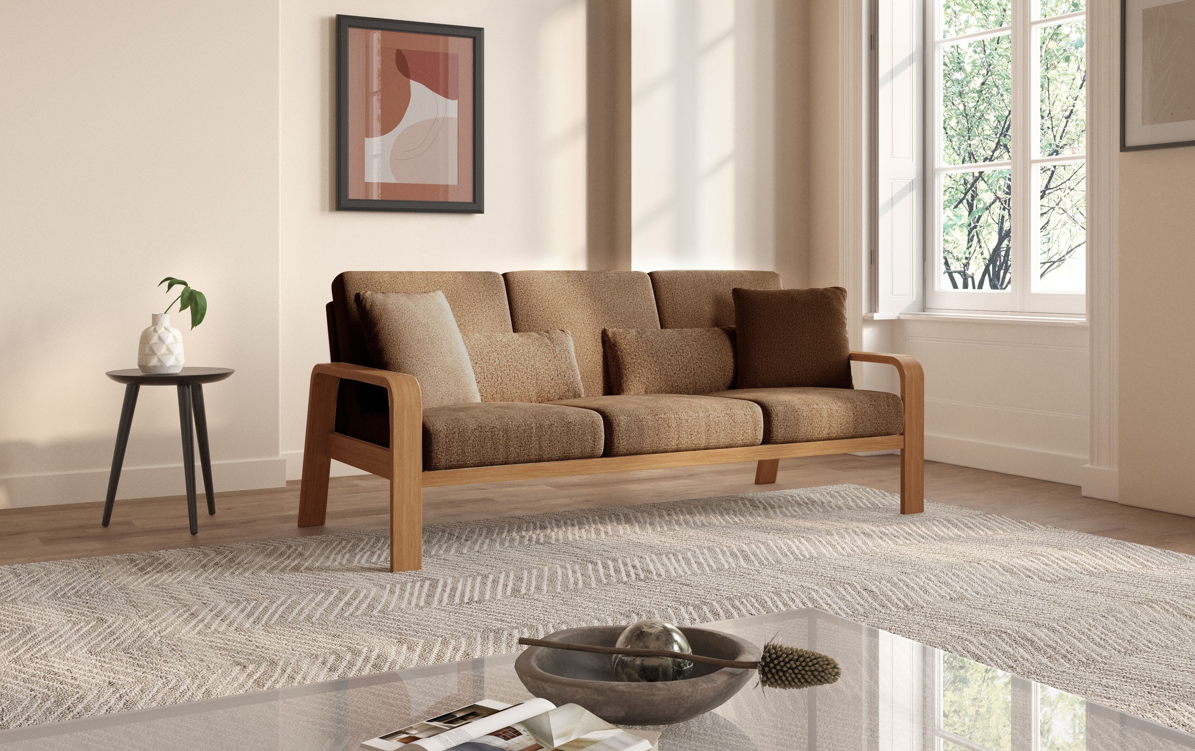 sit&more 3-Sitzer »Kolding«, Armlehnen aus eichefarbigem Buchenholz, verschiedene Bezüge und Farben