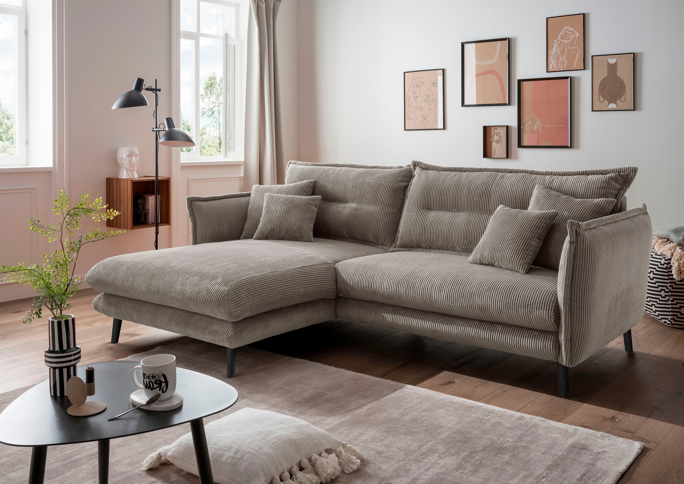 Home affaire Ecksofa "Levke, 255 x 180 cm, modern und bequem" Cord, L-Form, inkl. Rücken- und Zierkissen