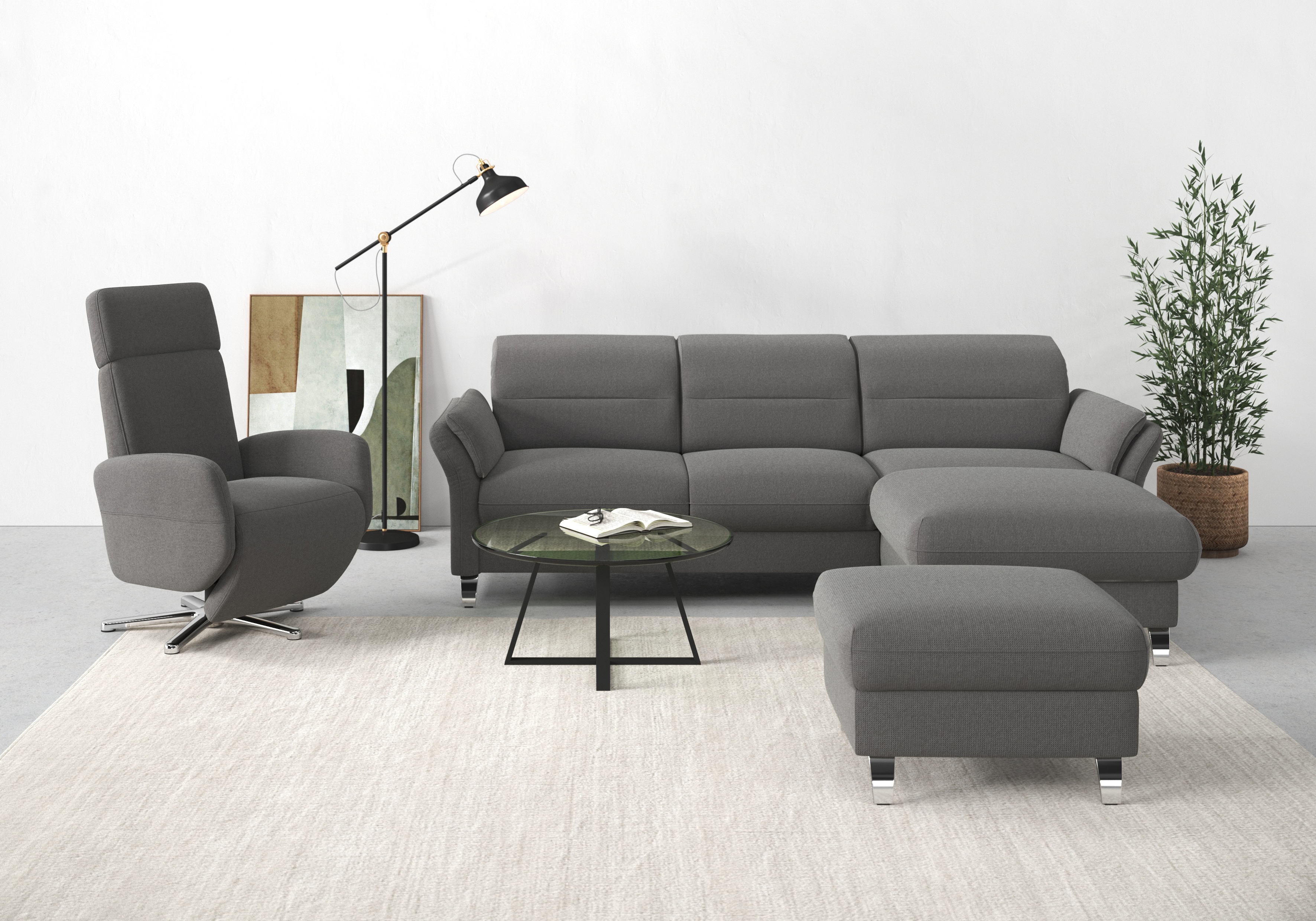 sit&more Ecksofa "Grenoble L-Form mit Federkern" wahlweise mit Schlaffunktion, Bettkasten, Arm- und Kopfteilverstellung