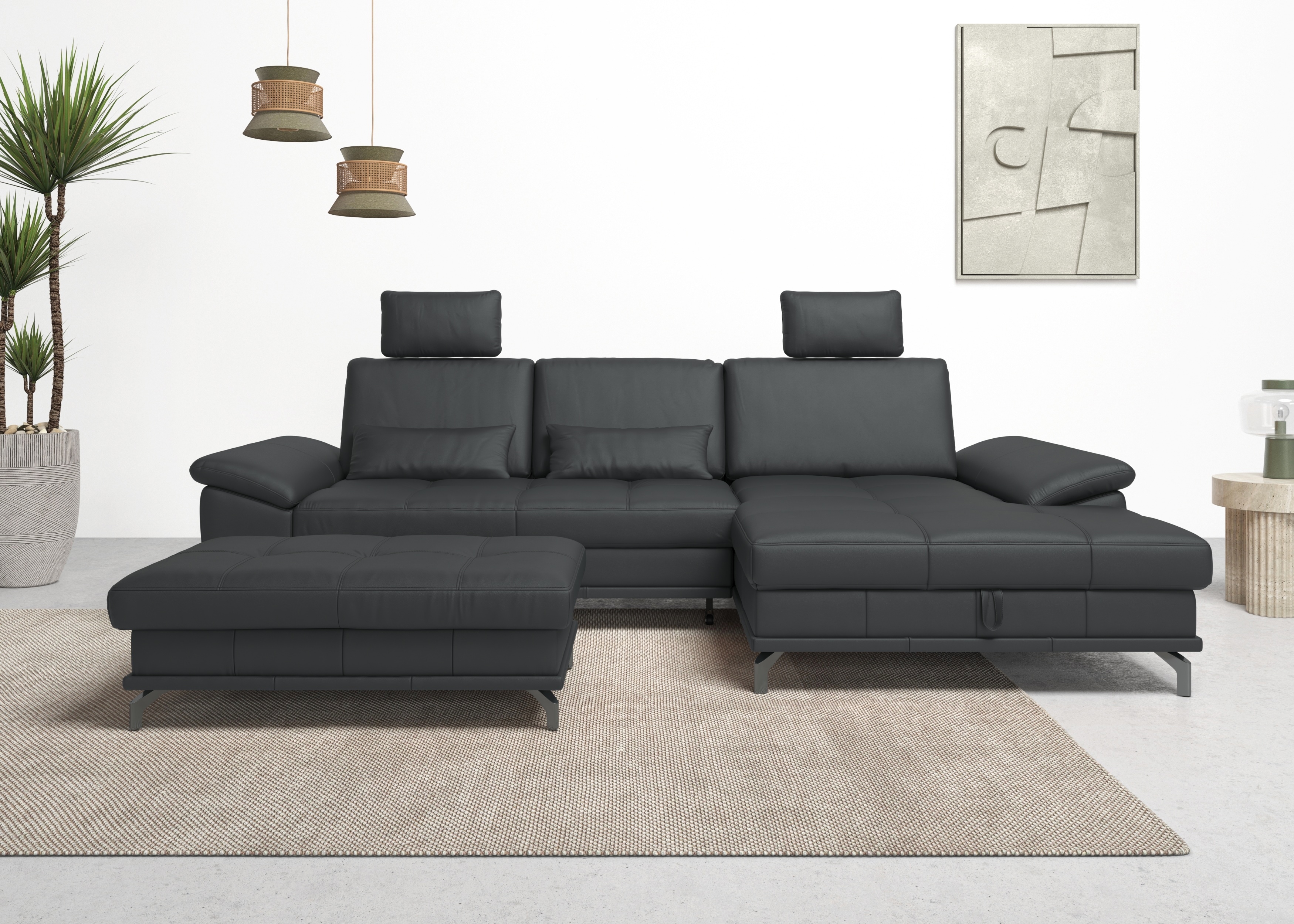 OTTO home Ecksofa "Costello L-Form, B: 301cm, Sitztiefen & Armteilverstellung, Federkern" 3 Nierenkissen, mit Schlaffunktion & Bettkasten
