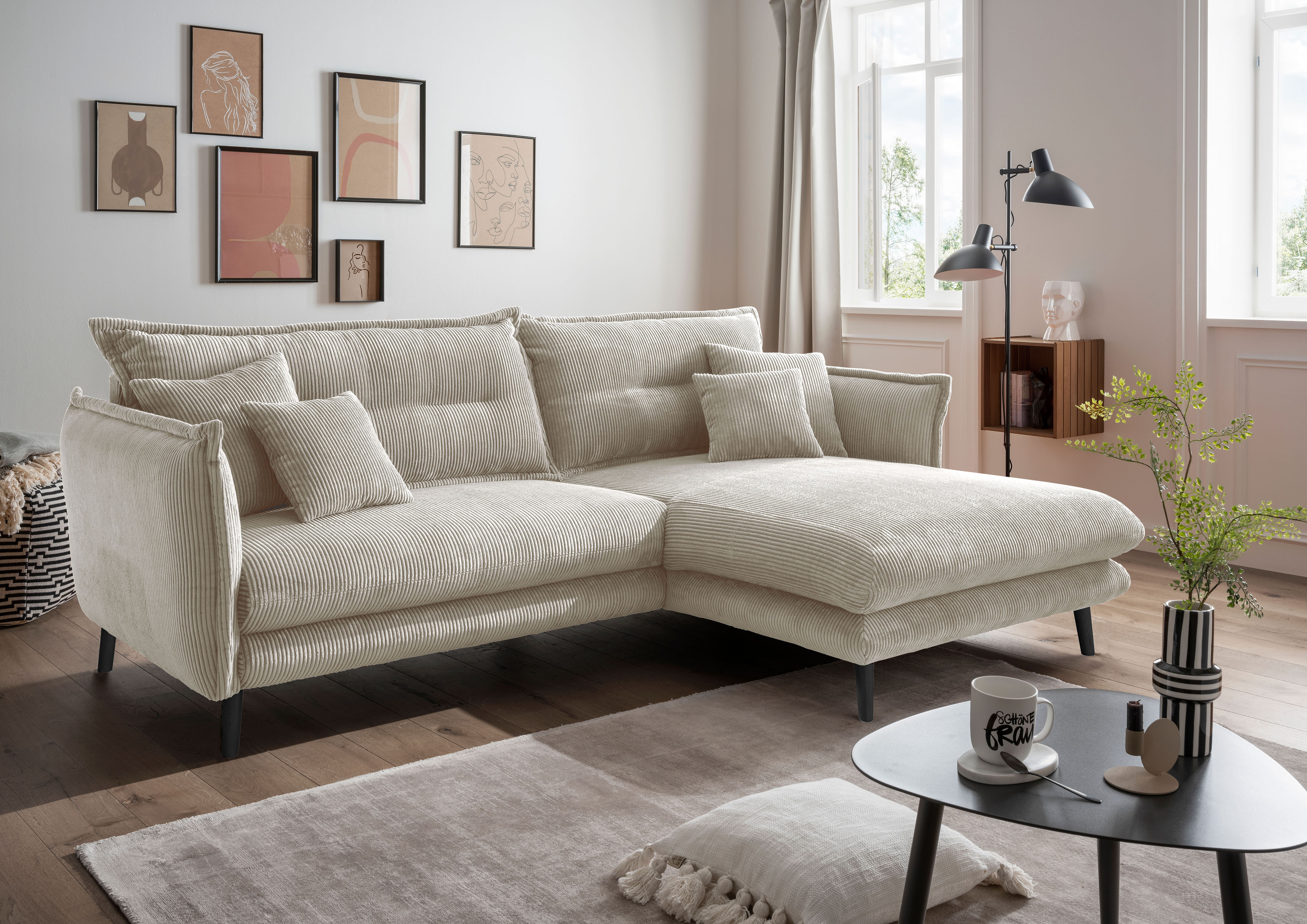 Home affaire Ecksofa "Levke, 255 x 180 cm, modern und bequem" Cord, L-Form, inkl. Rücken- und Zierkissen