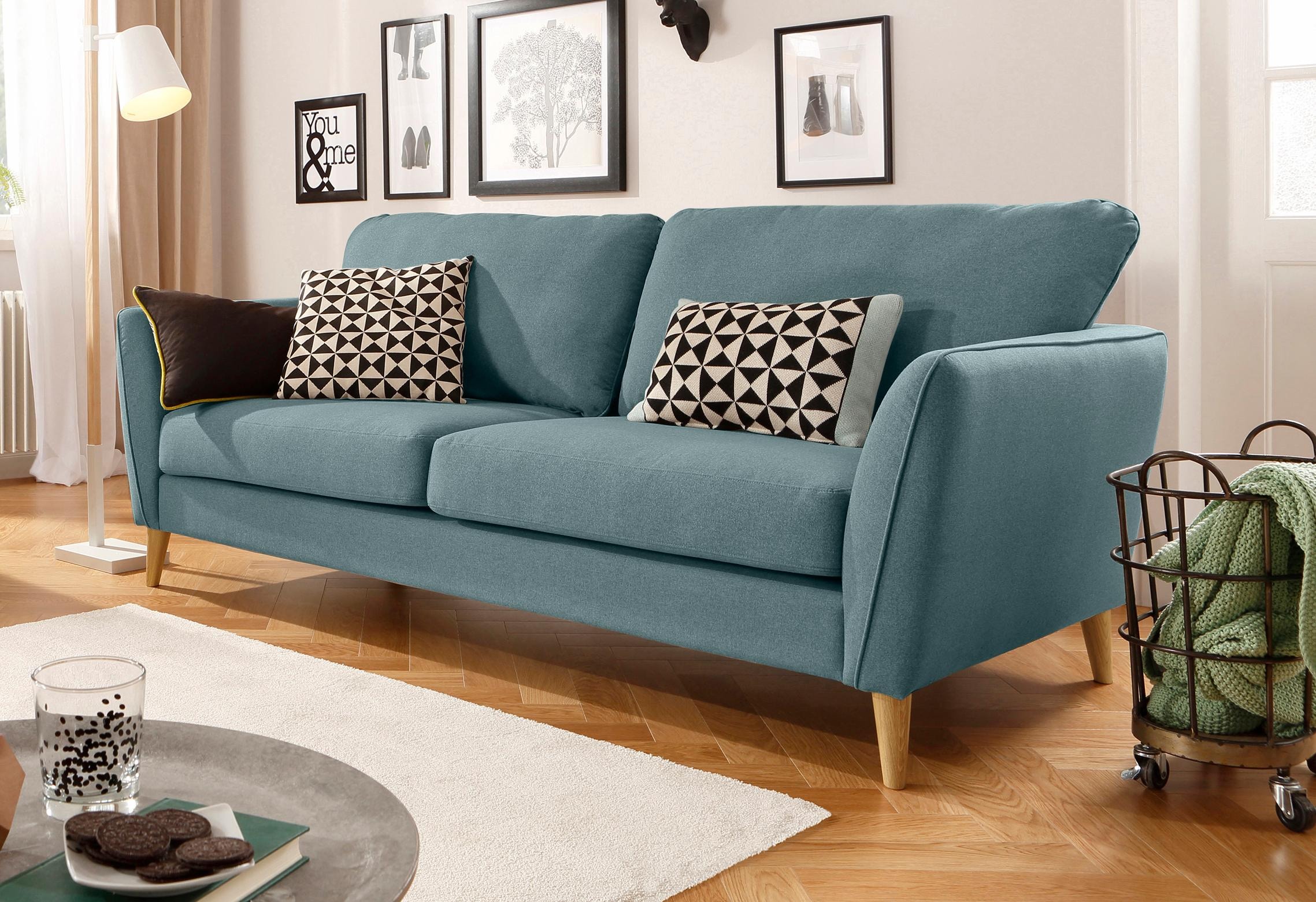 Home affaire 3-Sitzer »MARSEILLE 3er Sofa 206 cm, Cord, Flachgewebe, Struktur, Webstoff«, Massivholzbeine Eiche, Landhausstil, Wellenunterfederung