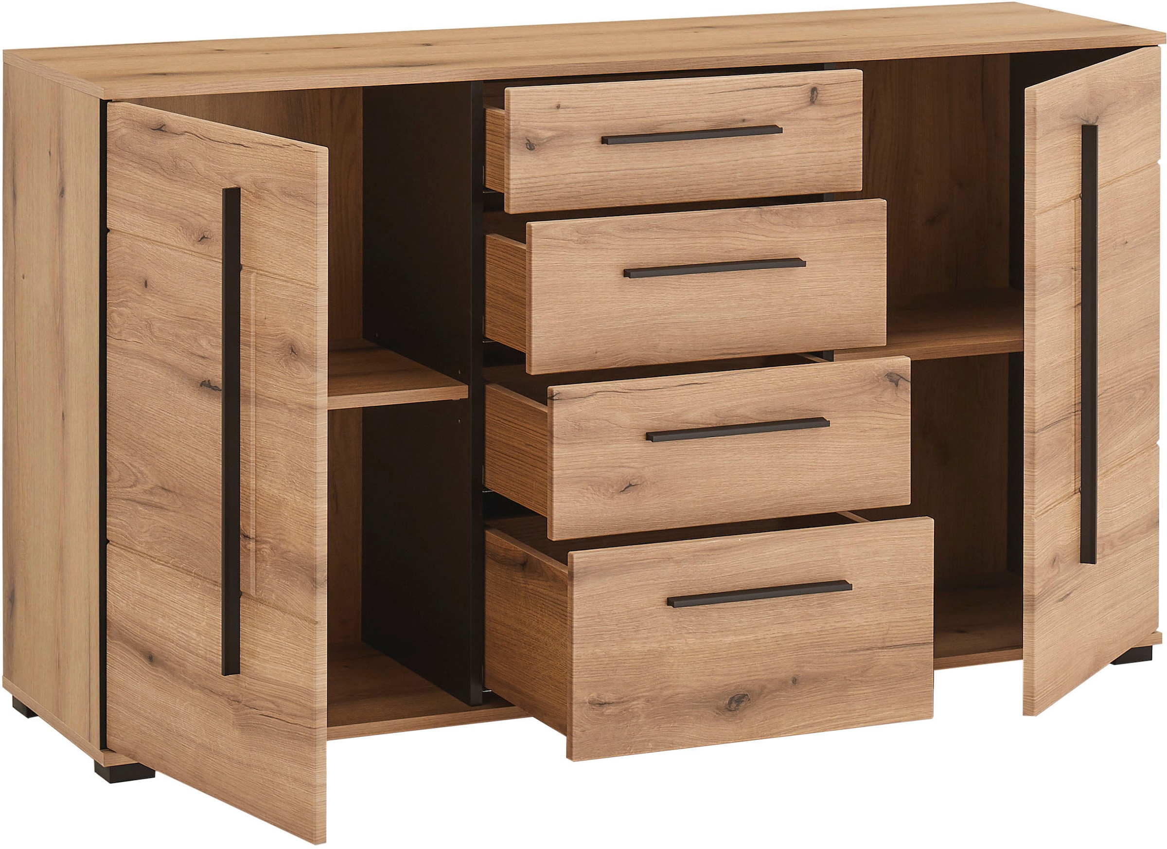 INOSIGN Sideboard »Cantara, moderner Schrank, Kommode in Eiche Evoke oder weiß«, schwarze Stangengriffe, ausreichend Stauraum, vielseitig einsetzbar