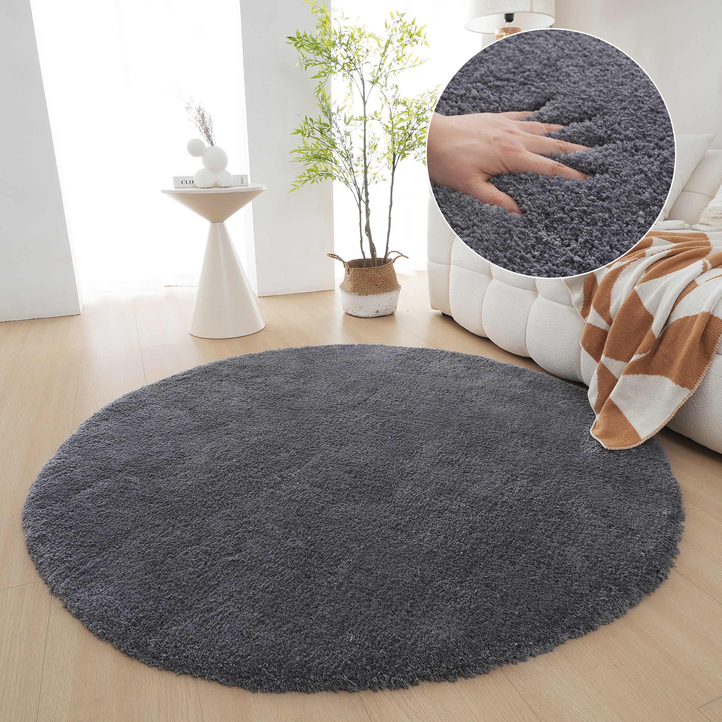 OTTO home Hochflor-Teppich "Microfaser Teppich Magong, besonders weich, sehr feiner Flor" rund 25 mm Höhe unifarben, weiche Teppiche, Wohnzimmer, Schlafzimmer, Kinderzimmer