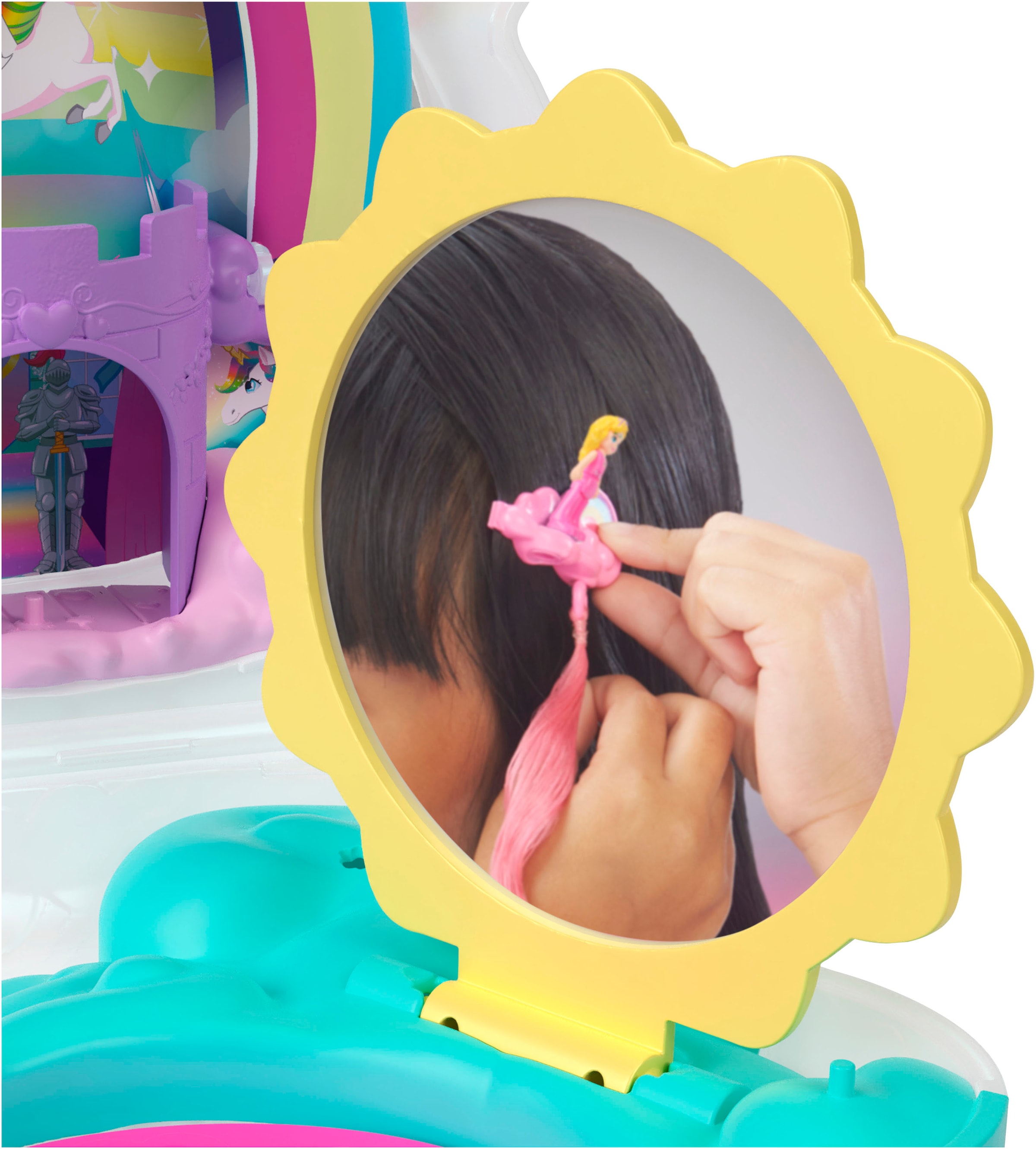 Polly Pocket Spielwelt »Regenbogen-Einhorn-Salon«, (25 tlg.), inklusive 2 Puppen