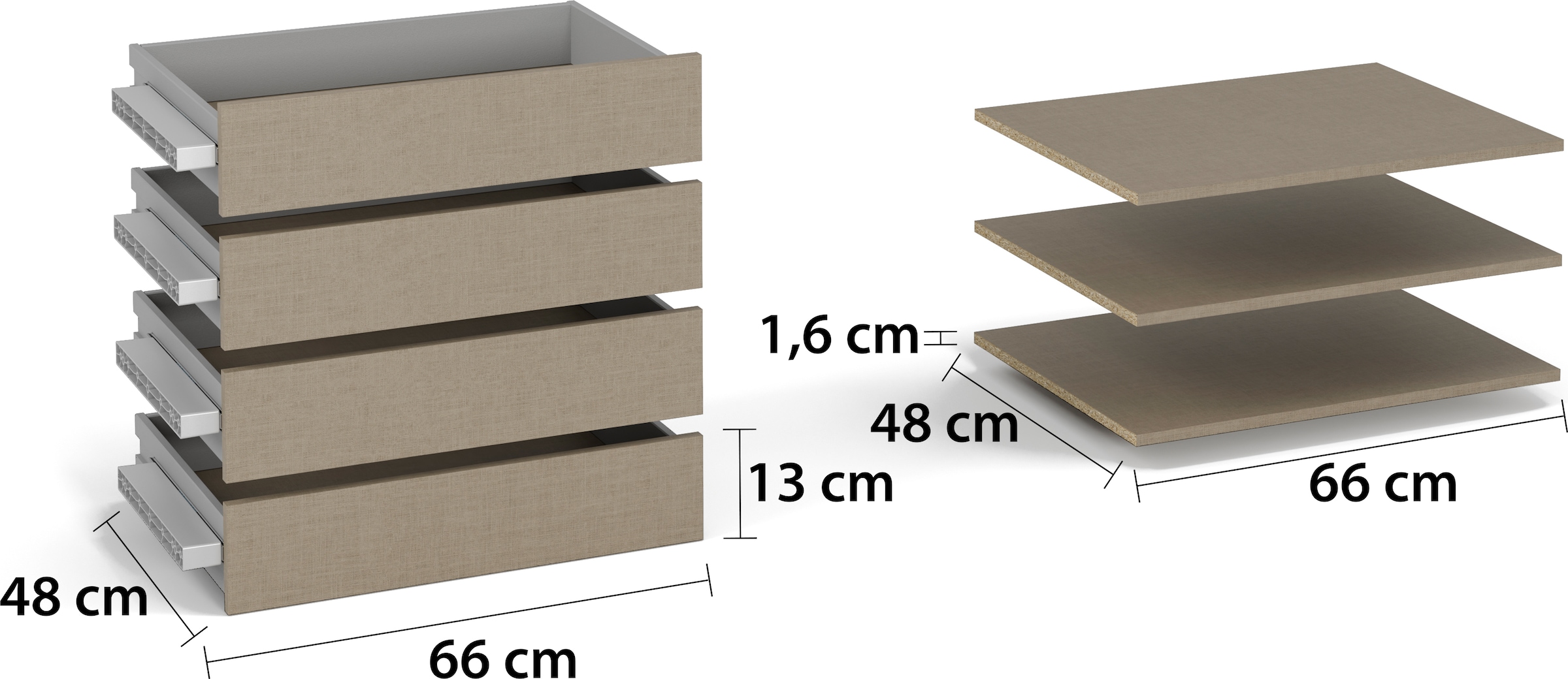 rauch Schubladeneinsatz »Zubehör für Schwebetürenschränke Rauch ORANGE« Set, in Breiten 66 cm oder 88 cm, 7 Stk. tlg.