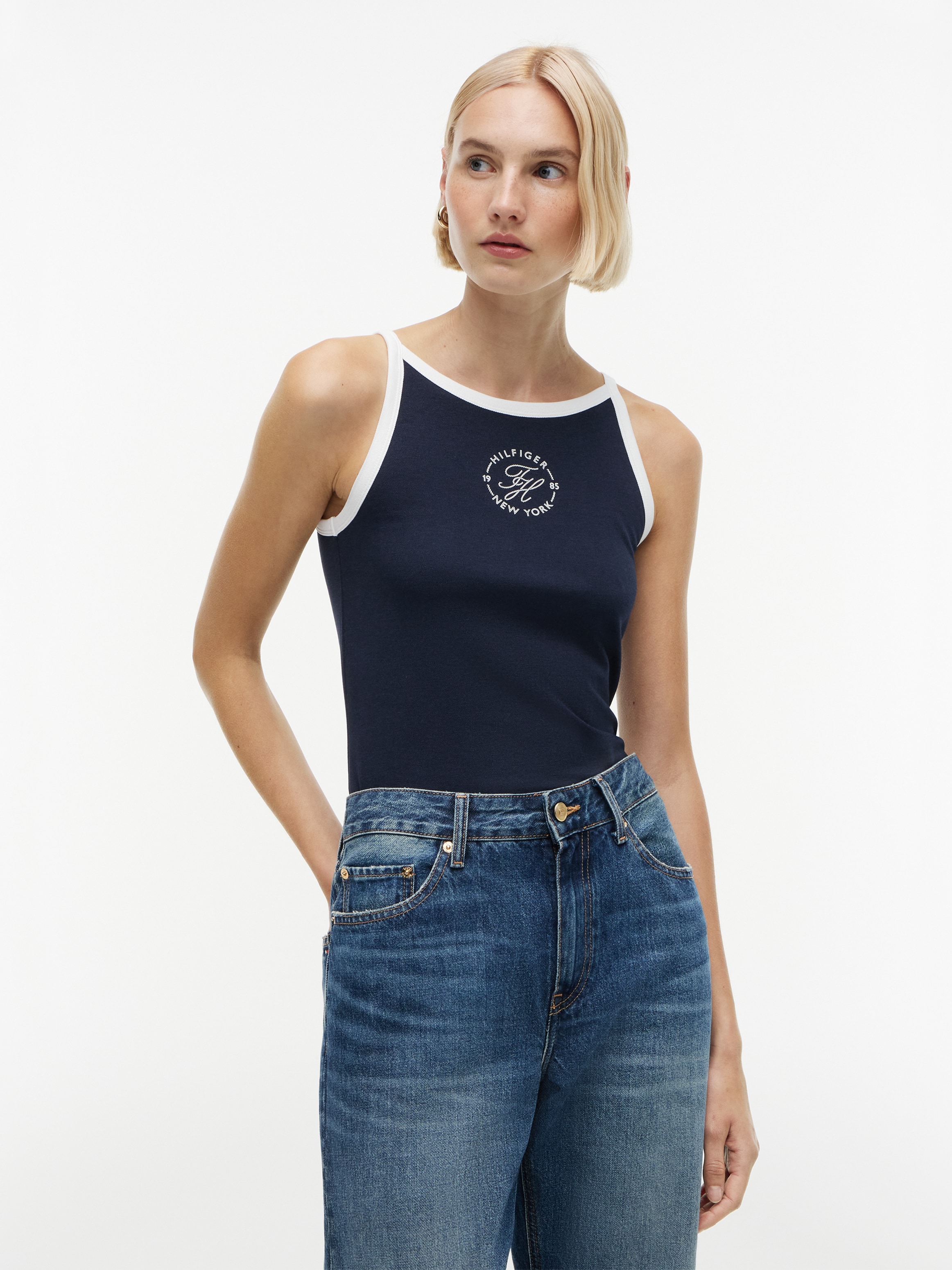 Tommy Hilfiger Trägertop "TH ROUNDAL SLIM TANK TOP" Materialmix, Stretch, slim fit