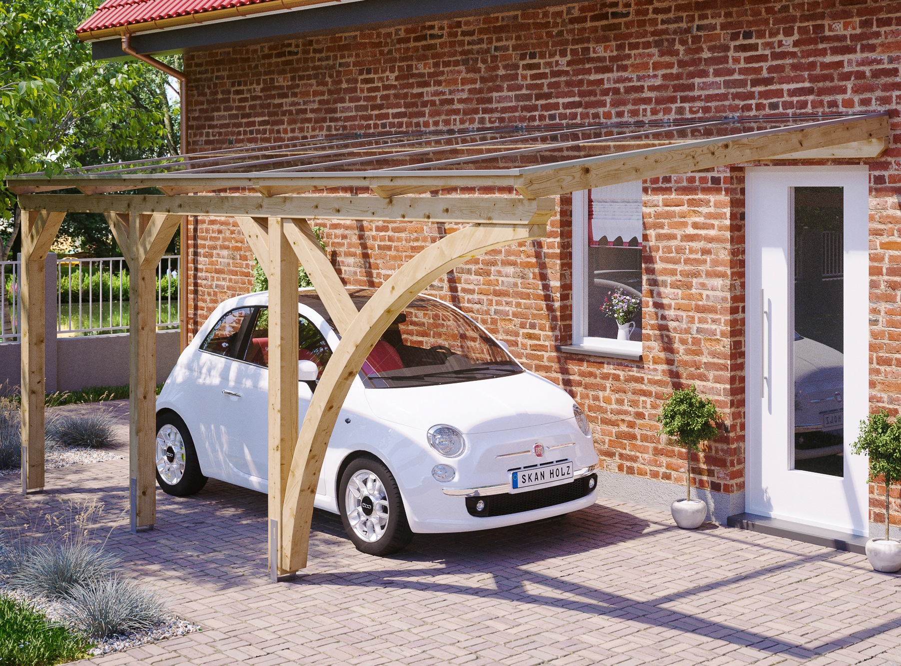 Skanholz Anlehncarport "Eifel" Leimholz 276 cm natur