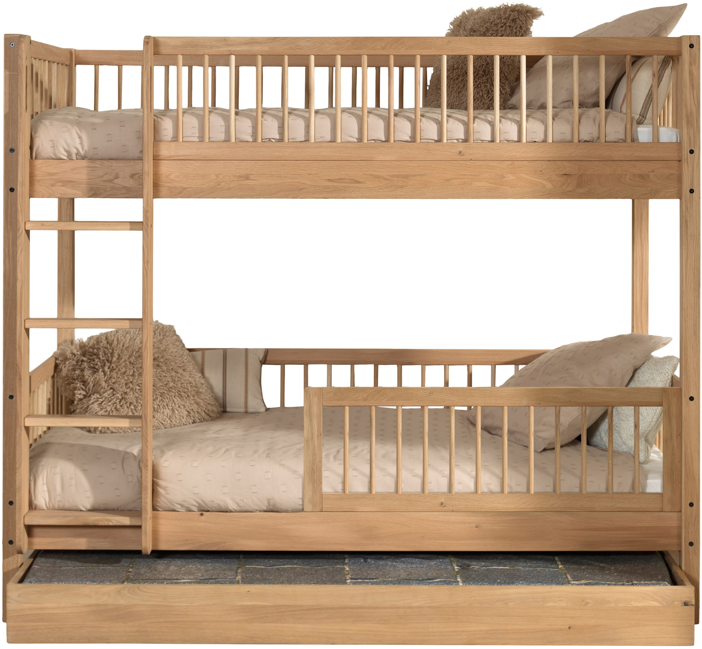 Vipack Etagenbett "Eiche massiv, Made in Europe, langlebige Qualität" B/H/T ca. 208x176x98cm, Schublade+unterer Rausfallschutz optional, 2 Lattenroste, wahlweise mit oder ohne Bettschublade und Absturzschutz