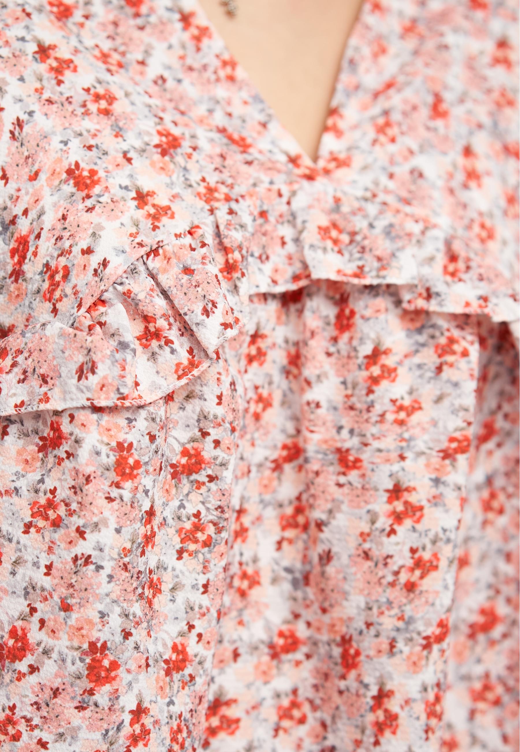 CLOUD 5IVE Langarmhemd »CLOUD 5IVE V-Neck Bluse mit Rüschendetails und Blumen Print«