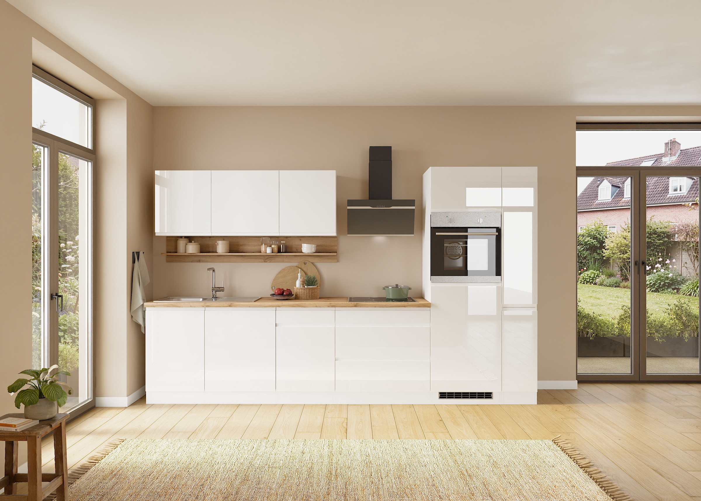 KOCHSTATION Küchenzeile »KS-Virginia,neu in verbesserter Ausführung« Arbeitsplatte 38 mm stark, Stauraum, Softclose,  Breite 330 cm, Soft-Close, ohne E-Geräte