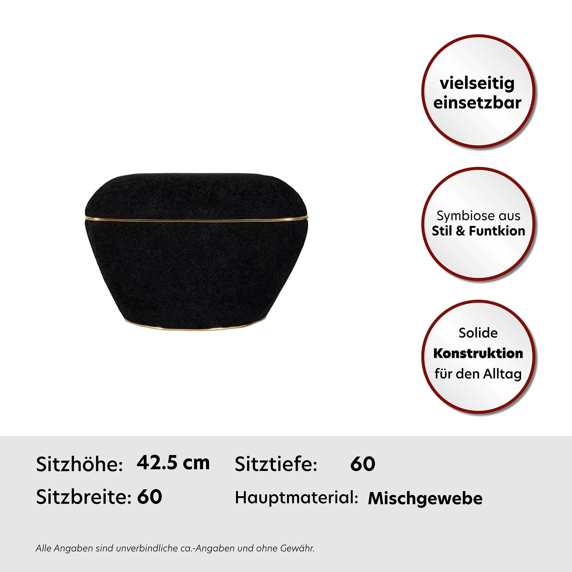 Kayoom Sitzhocker »Hocker Contessa 125, vielseitig einsetzbarer Allrounder, elegante Form«, (1 St.), komfortabel, hochqualitativ, pflegeleicht, elegante Form