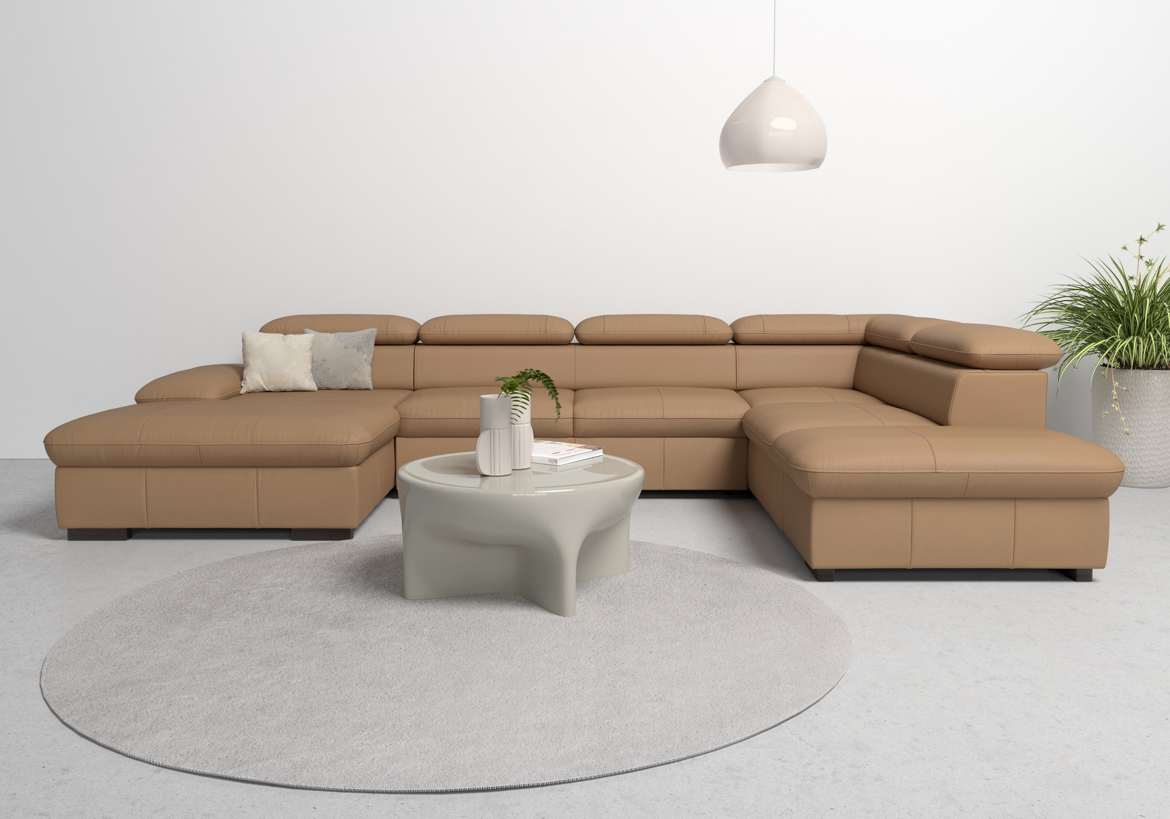 OTTO home Wohnlandschaft "Alberto U-Form, B: 350 cm, mit Kopfteilverstellung, XXL-Sofa" mit Schlaffunktion, Couch mit Lederoption