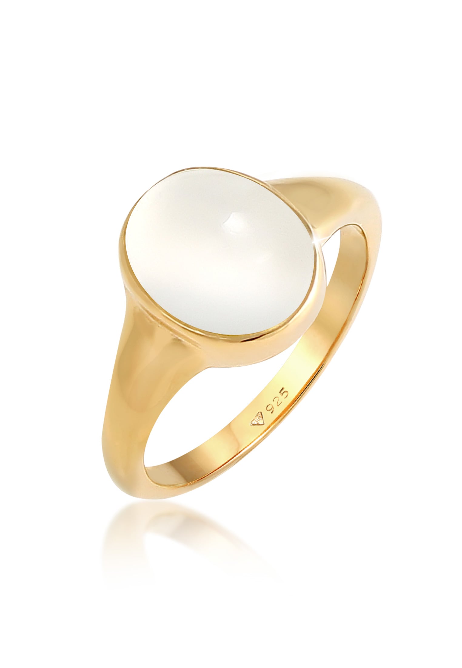 ELLI Damen Siegelring "Ring Siegelring Mondstein Oval 925 Silber", 54, ohne Stein, Silber 925 (Sterlingsilber), 10mm, gold, Silber 925