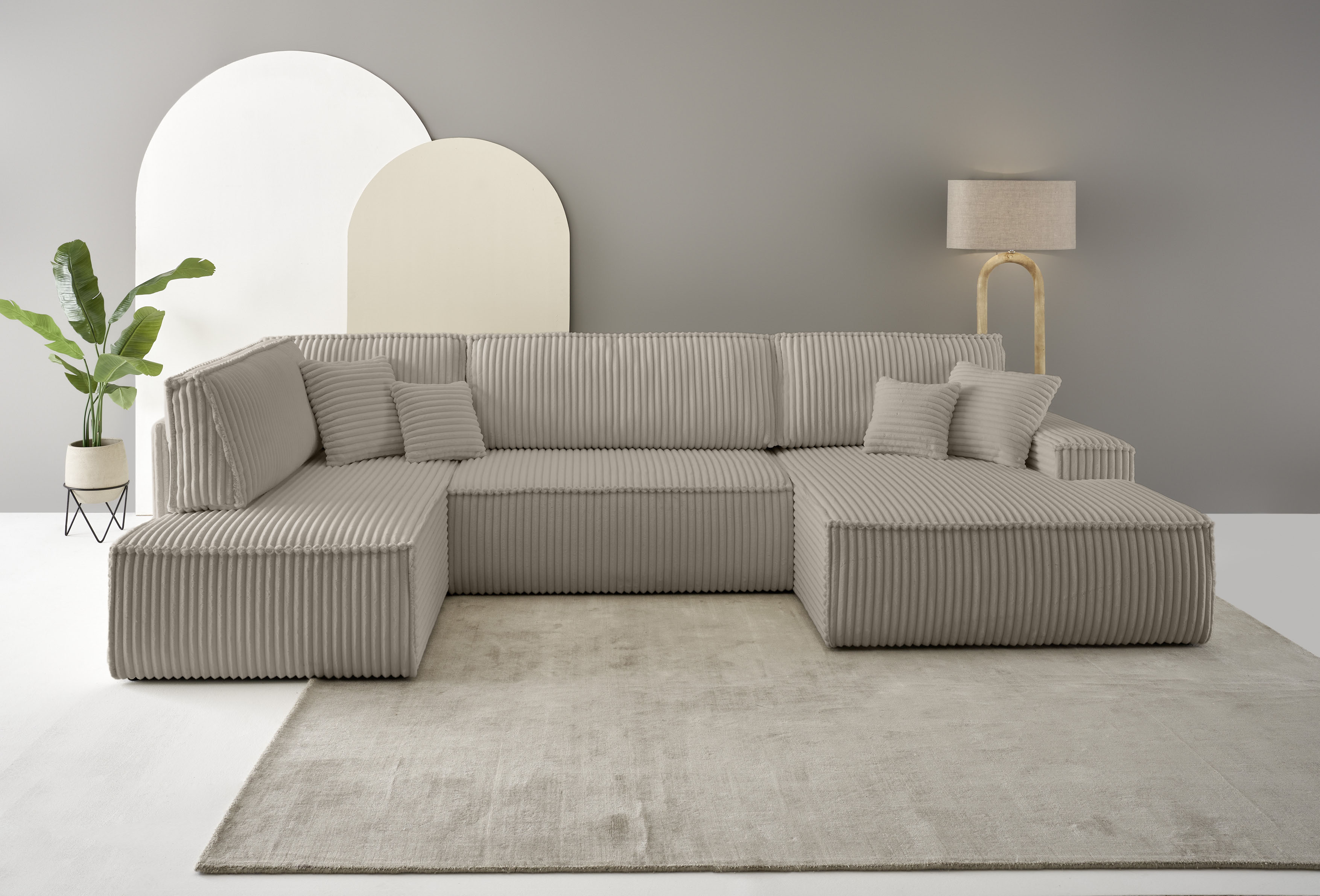 OTTO home Wohnlandschaft "FINNLEY Cord U-Form XXL 329 cm - OTTO. Verlässliche Qualität." Schlafsofa, Bettkasten, in Bouclé, Struktur fein und Mega Cord