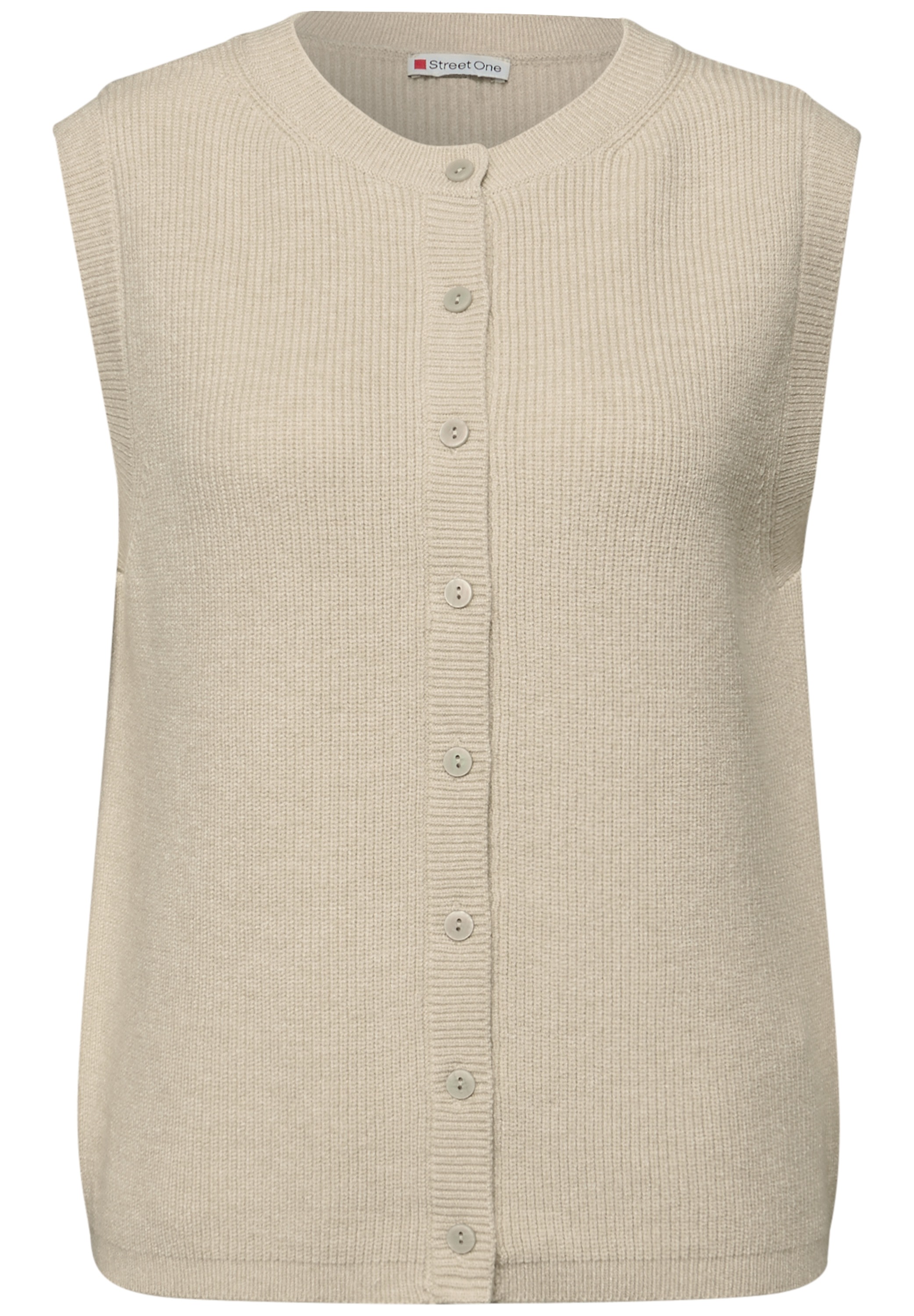 Kurzweste STREET ONE, Damen, Gr. 34, cotton beige meliert, Stoff, 30% Polyester, 29% Polyacryl, 21% Viskose, 20% Nylon, unifarben, normal normal, Rundhals, Westen, Grobstrick 3
