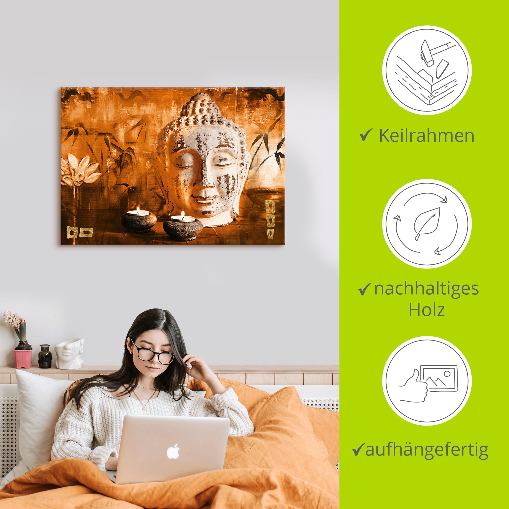 Artland Wandbild »Buddha mit Kerzen«, Religion, (1 St.), als Leinwandbild, Poster in verschied. Größen