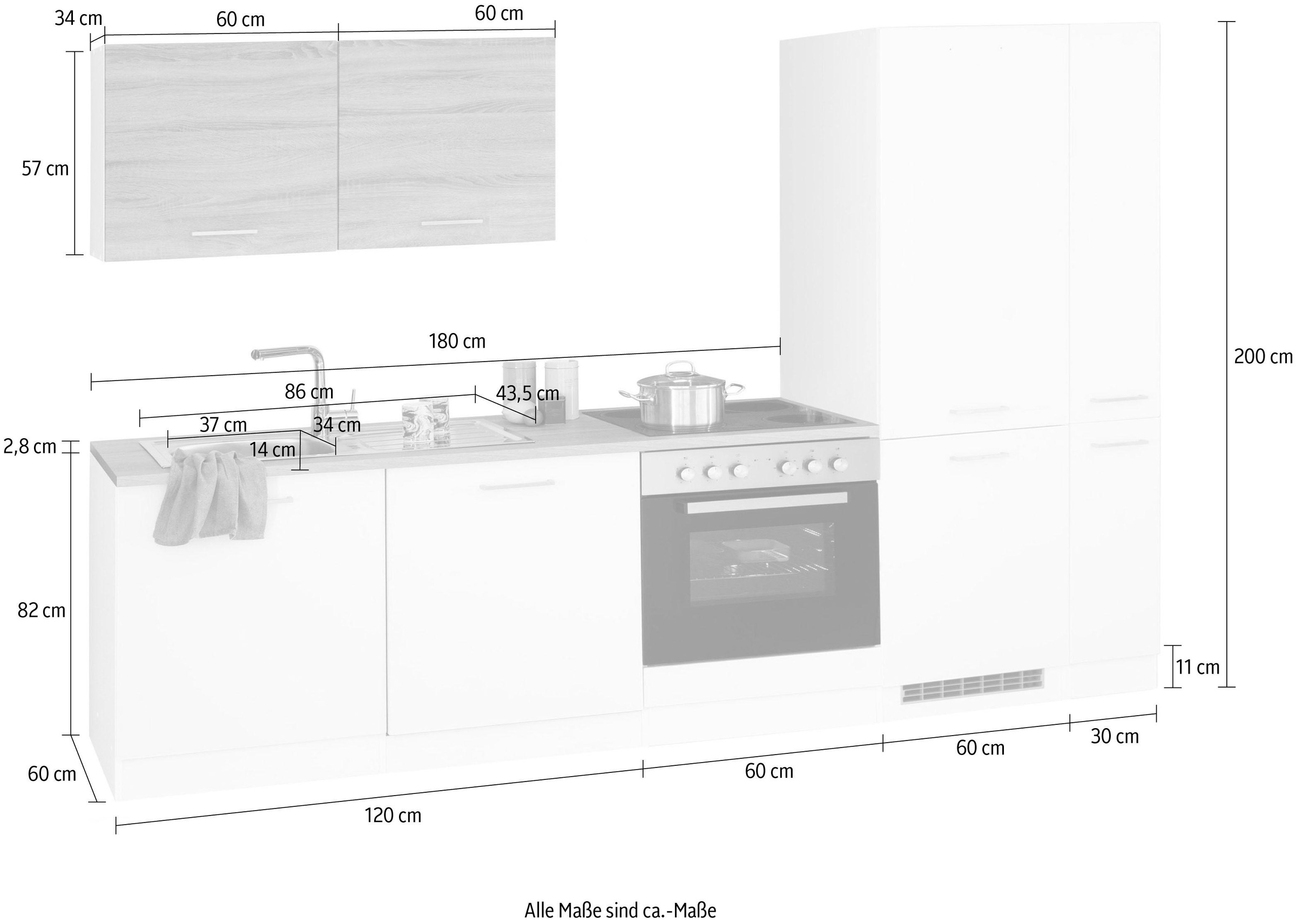 KOCHSTATION Küchenzeile »KS-Visby«, ohne E-Geräte, Breite 270 cm, für Kühl/Gefrierkombination