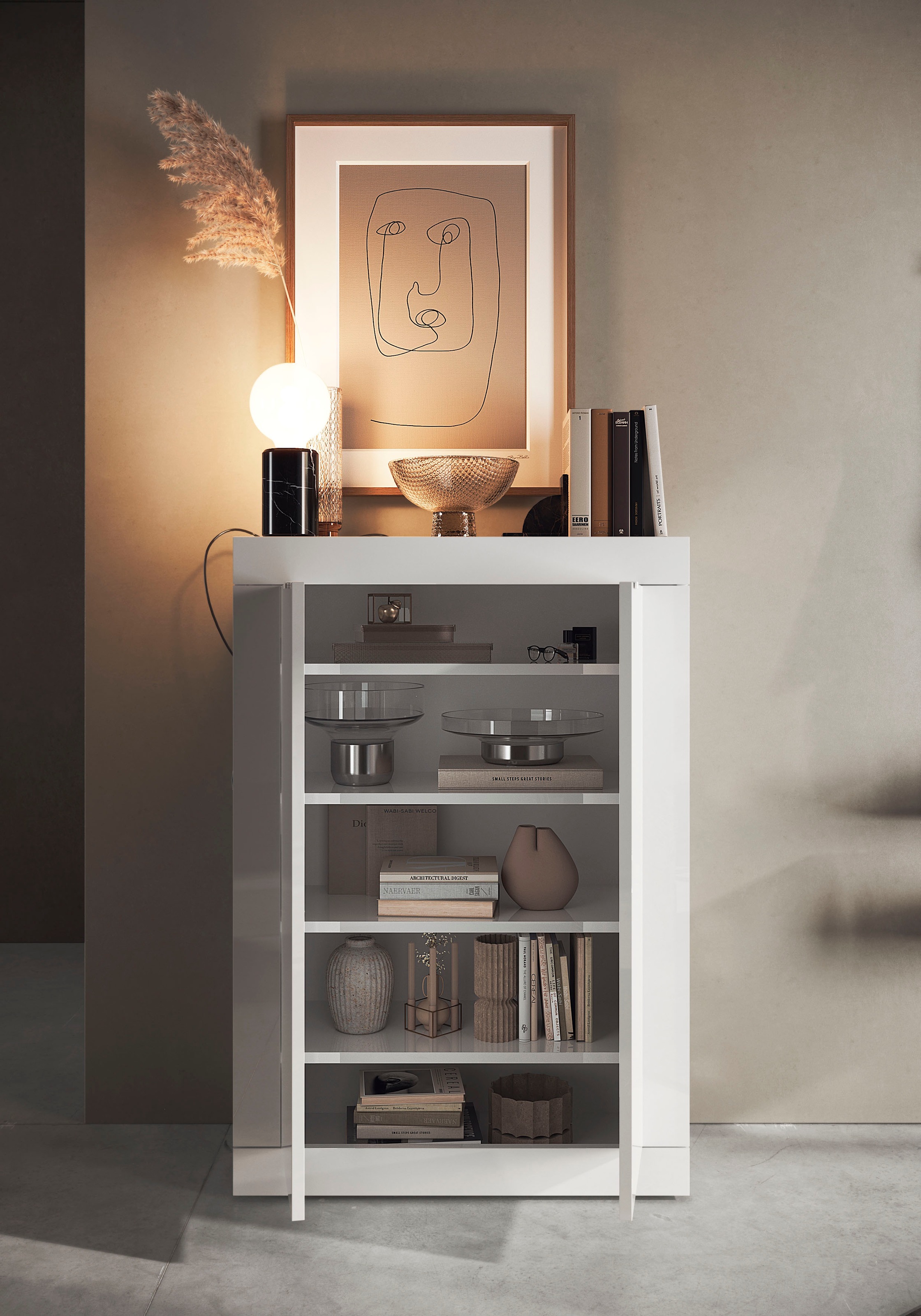 INOSIGN Schuhschrank »Basic Breite 78 cm, Höhe 116 cm, Schuhkommode,«, moderne Rahmenoptik, Metallgriffe, 4 Einlegeböden