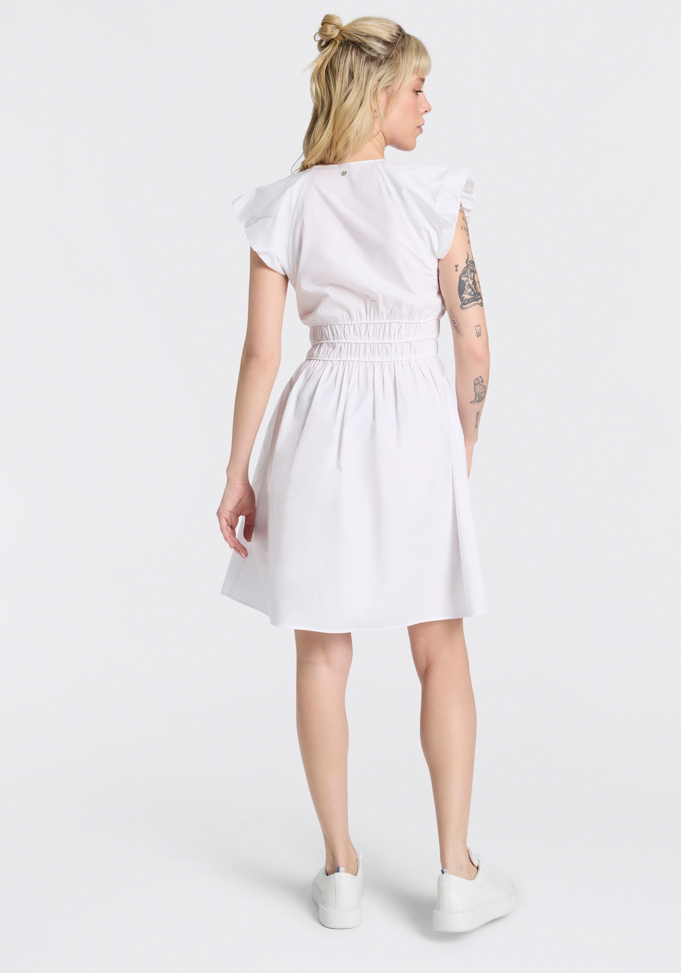 BOSS ORANGE Minikleid »Darico Premium Damenmode« Eingrifftaschen mit geraffter Taille, V-Ausschnitt