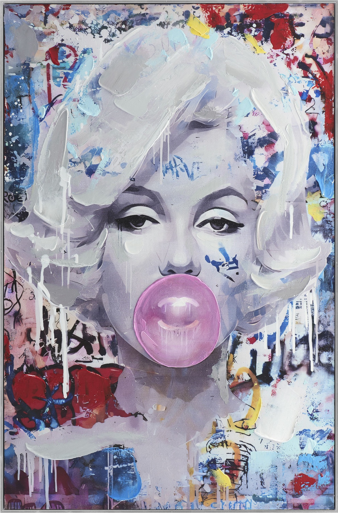 Bönninghoff "handarbeit gerahmt POP ART PORTRAIT 60x90 cm – Wandbild" Frau Pop Art Portrait 1 Stk. tlg. handgefertigt, jedes Bild ein Unikat, Schattenfugenrahmen