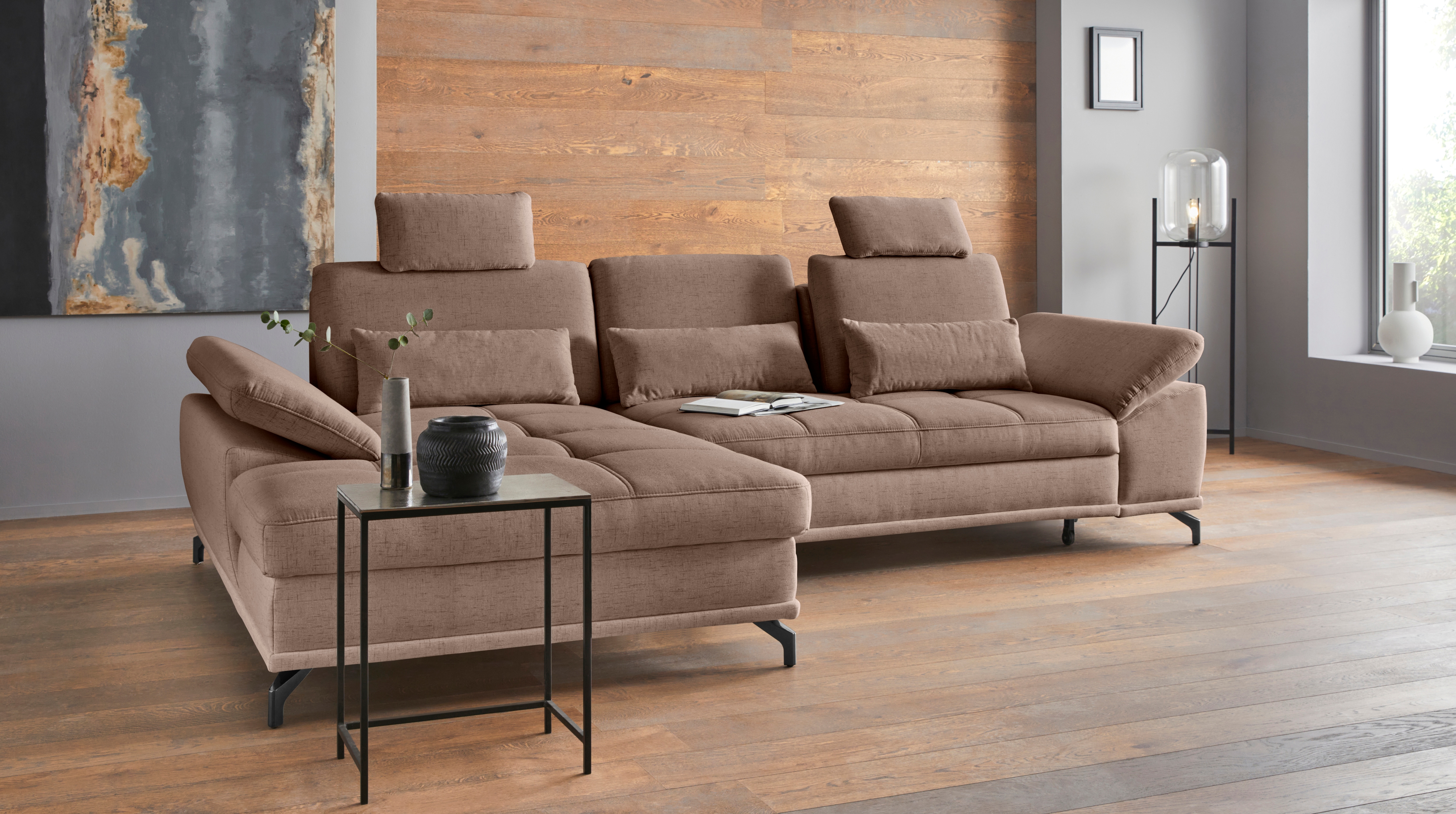 OTTO home Ecksofa "Costello L-Form, B: 301cm, Sitztiefen & Armteilverstellung, Federkern" 3 Nierenkissen, optional Schlaffunktion & Bettkasten