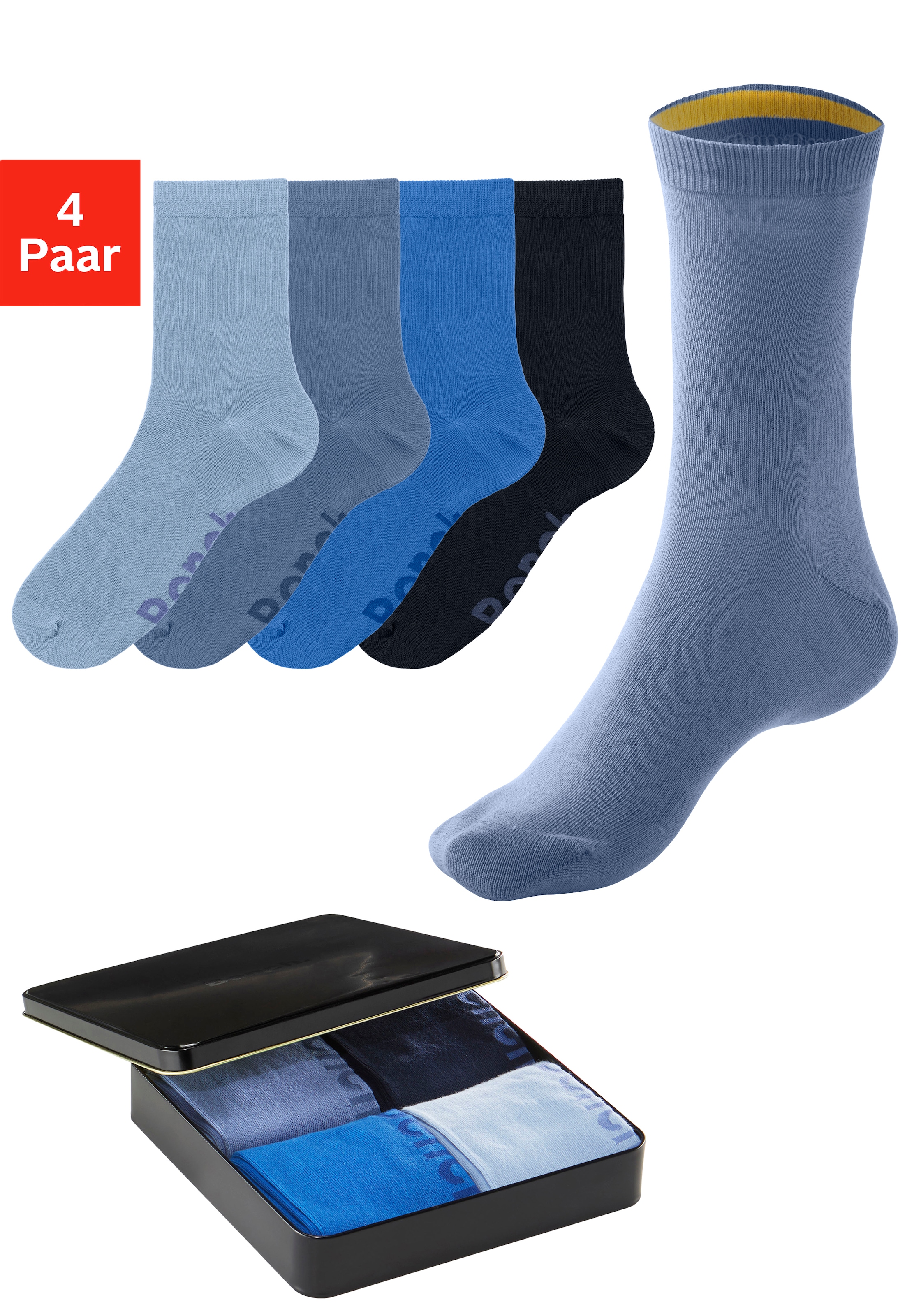 Bench. Basicsocken, (Dose, 4 Paar), mit farbigen Innenbündchen