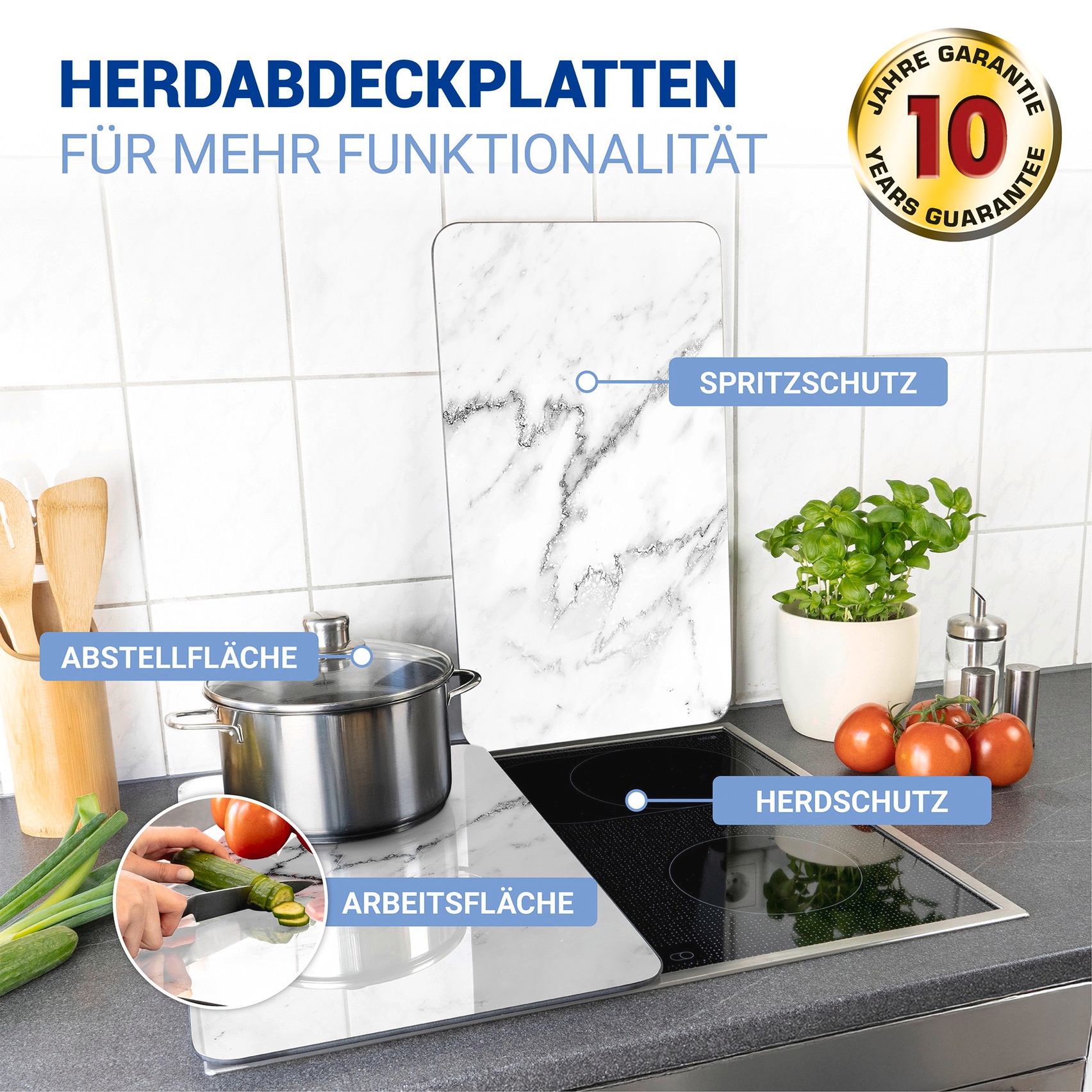 WENKO Herd-Abdeckplatte »Universal Modell Marmor«, (Set, 2 tlg.), Herdabdeckung für alle Herdarten, kratzfest, mit rutschfesten Füßen