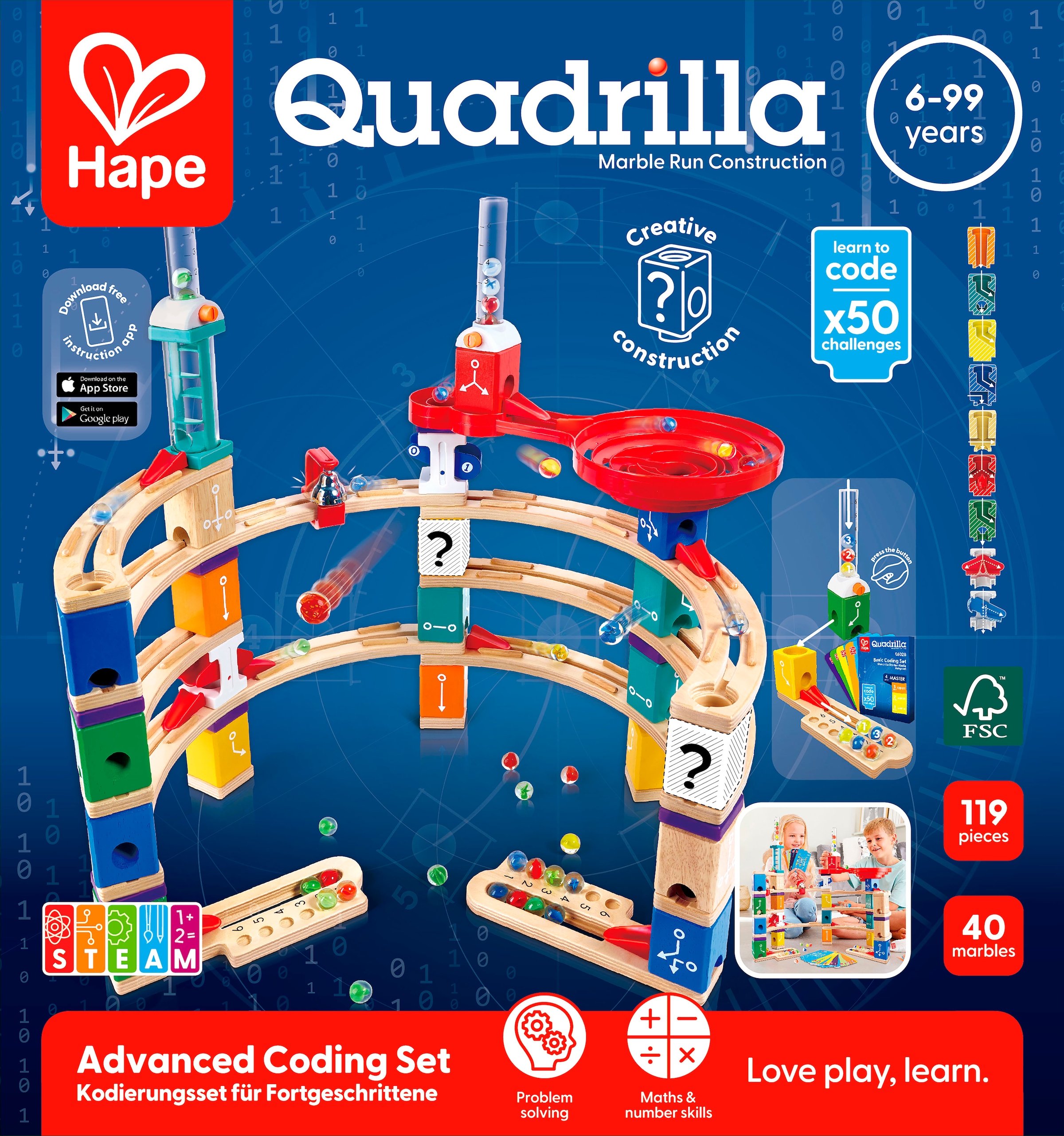 Hape Kugelbahn »Quadrilla Kodierungsset für Fortgeschrittene«, (119 tlg.)
