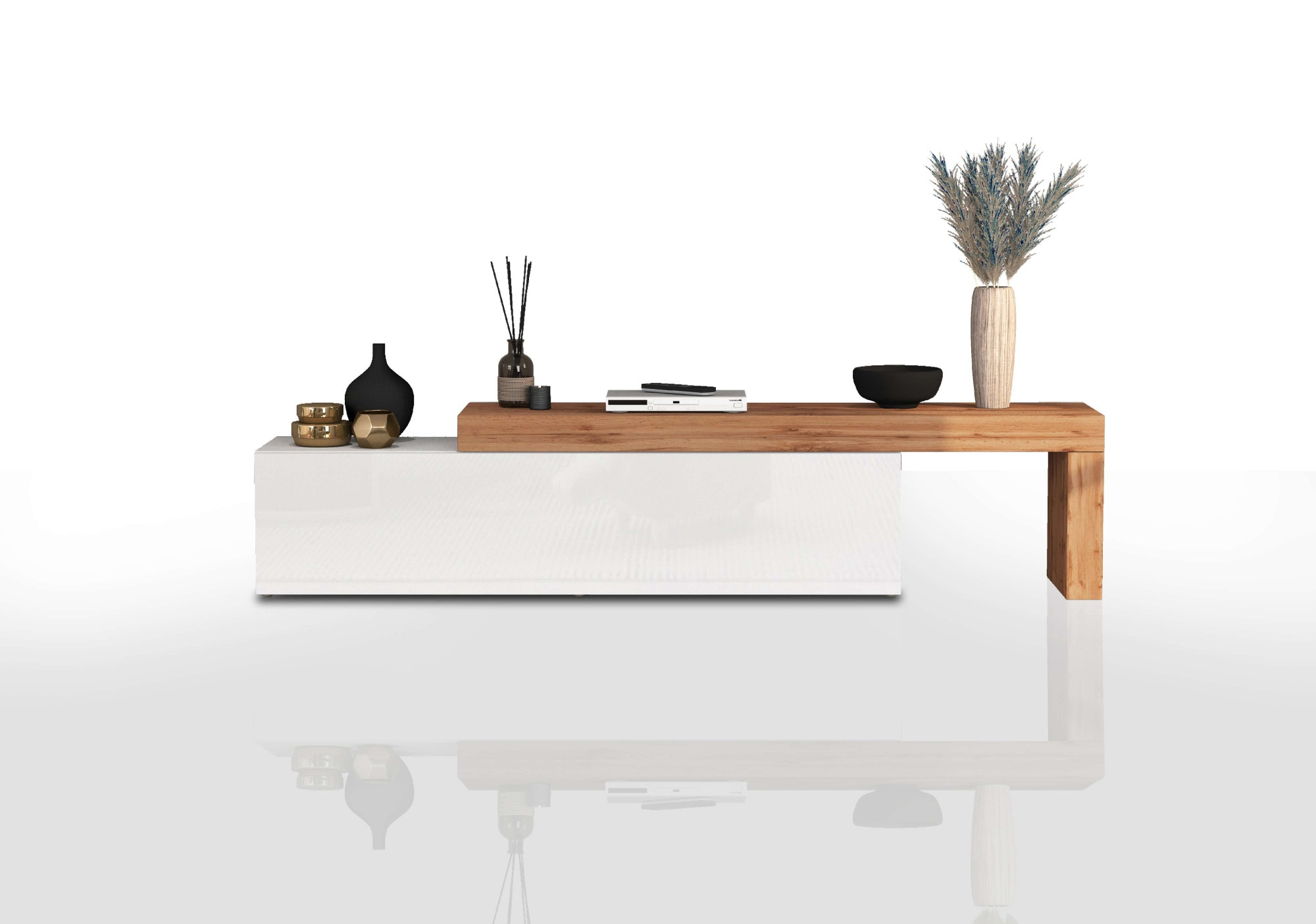 INOSIGN Lowboard »Chronos TV-Board, TV-Schrank«, (1 St., Breite verstellbar von 190 bis 350 cm), Breite 270 cm TV-Board,Lowboard,1 Klappe und ein L-Förmiger Aufsatz