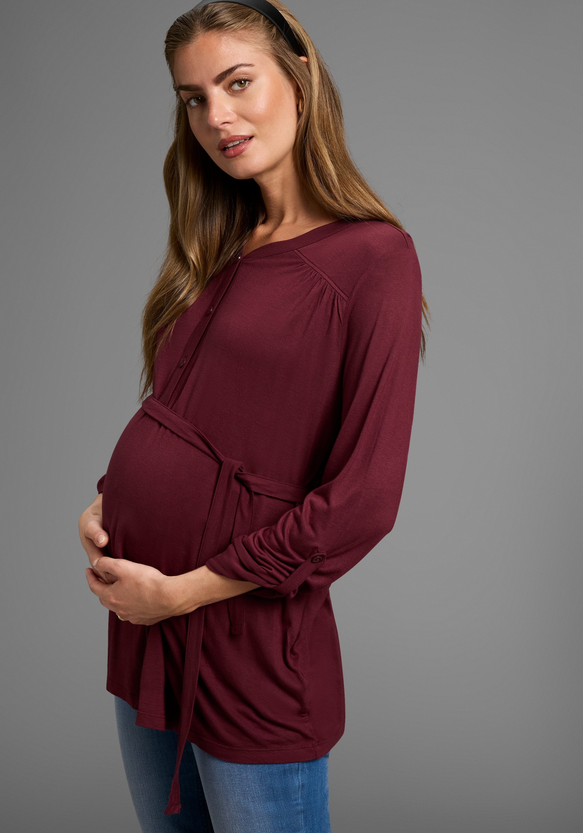Neun Monate Umstandsshirt "Jersey-Bluse mit Bindegürtel" Viskose Umstands-B günstig online kaufen