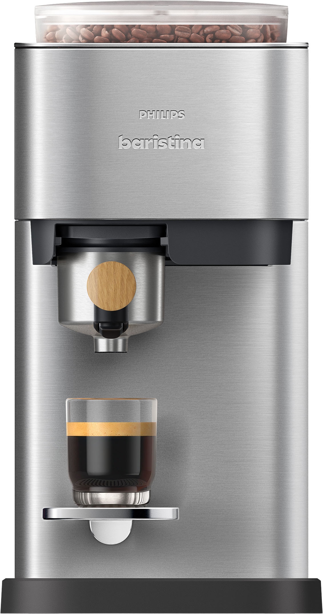 PHILIPS baristina Espressomaschine »Plus in Edelstahl BAR500/00 mit Mahlwerk für ganze Bohnen« Iced Coffee Funktion, 16 bar Pumpendruck, Edelstahl/Eschenholz