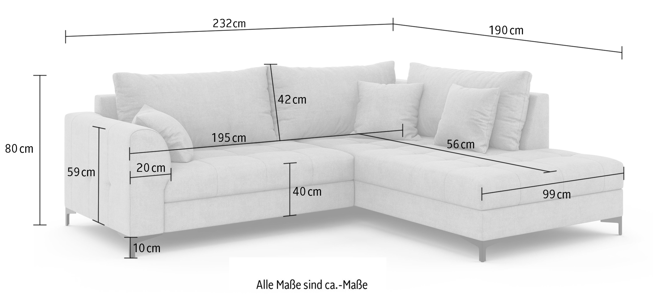 OTTO home Ecksofa »LEEVKE Design-Sofa mit Ottomane rechts/links bestellbar, Breite 232 cm« in vielen modernen Farben erhältlich, belastbar bis 480 kg