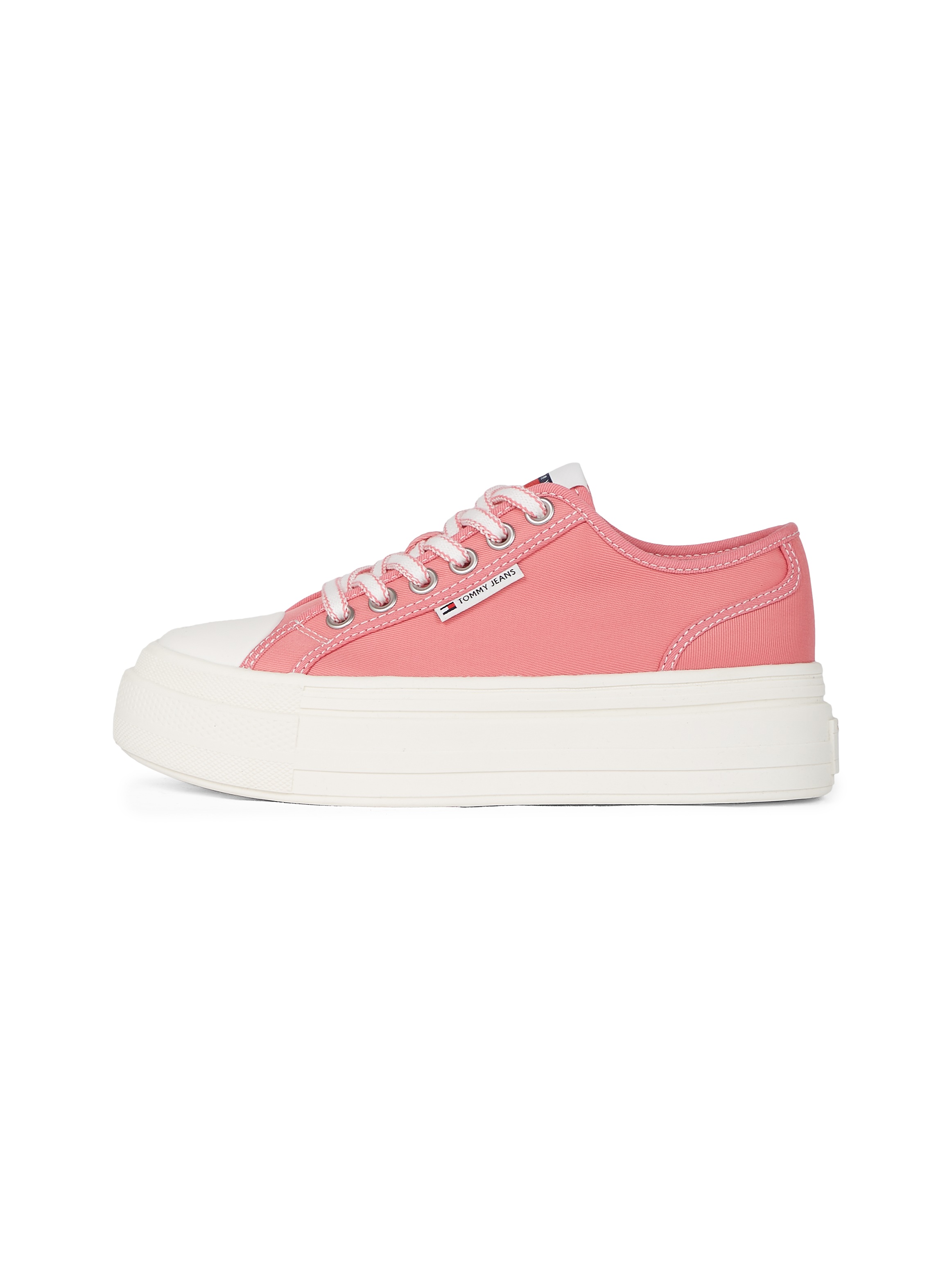 Tommy Jeans Plateausneaker »TJW FOXING FLATFORM SNEAKER LOW«, Freizeitschuh, Halbschuh, Schnürschuh mit trendigen Kontrastnähten