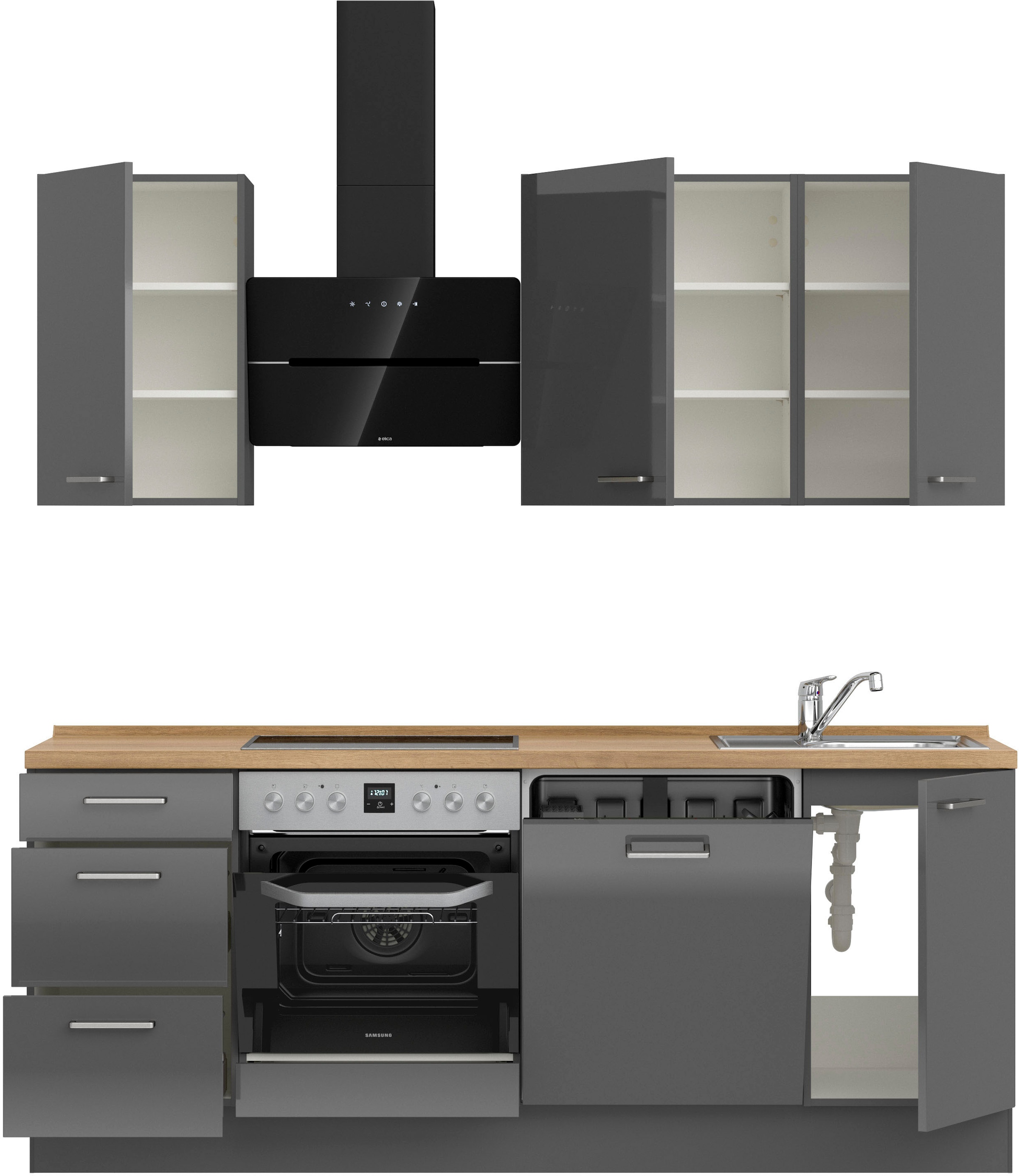 nobilia® Küchenzeile »"Flash II"«, vormontiert, Ausrichtung wählbar, Breite 210 cm, wahlw. mit E-Geräten