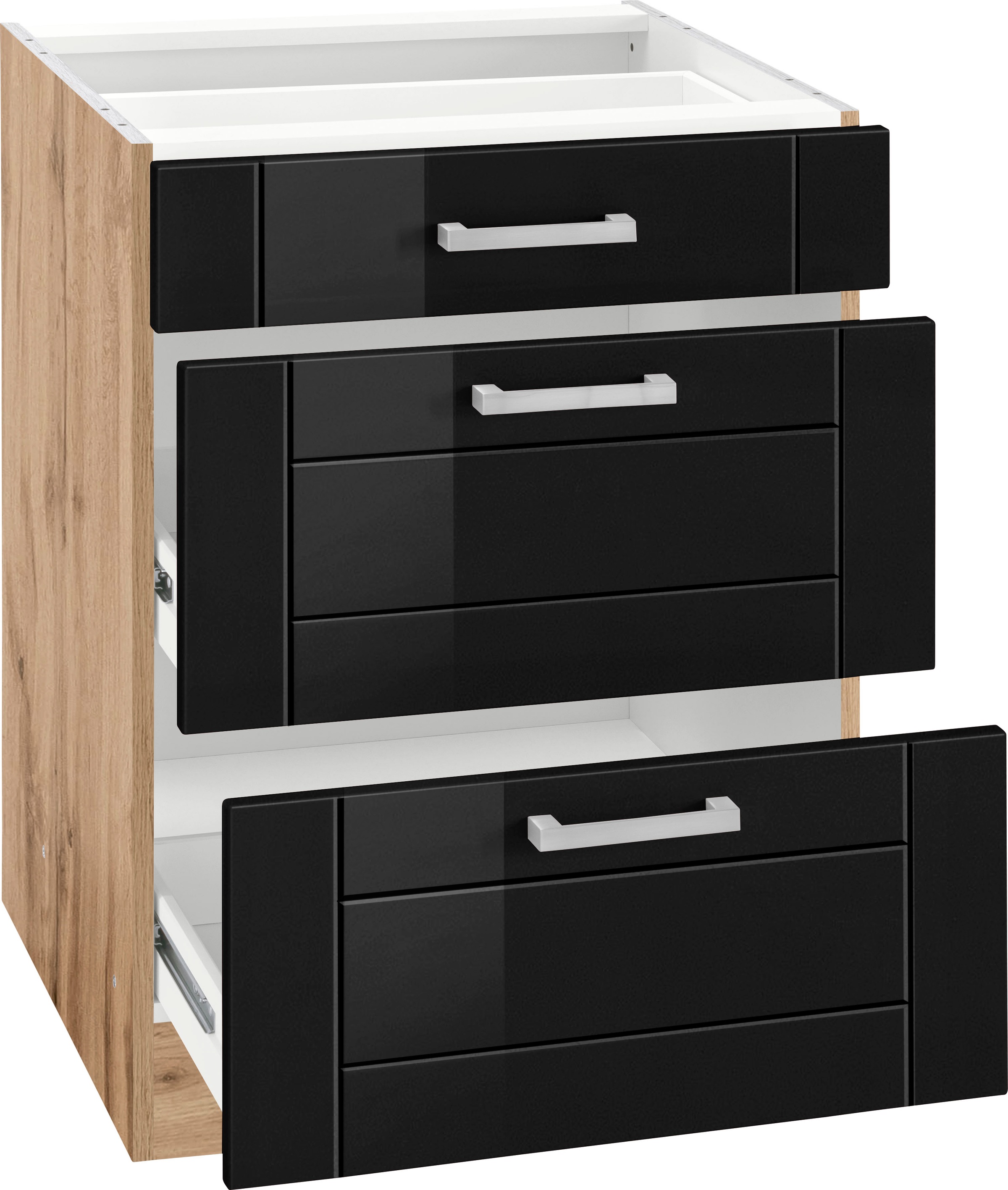 KOCHSTATION Auszugsunterschrank »KS-Tinnum«, 60 cm breit, MDF-Fronten, Metallgriff, 1 Schubkasten, 2 Auszüge