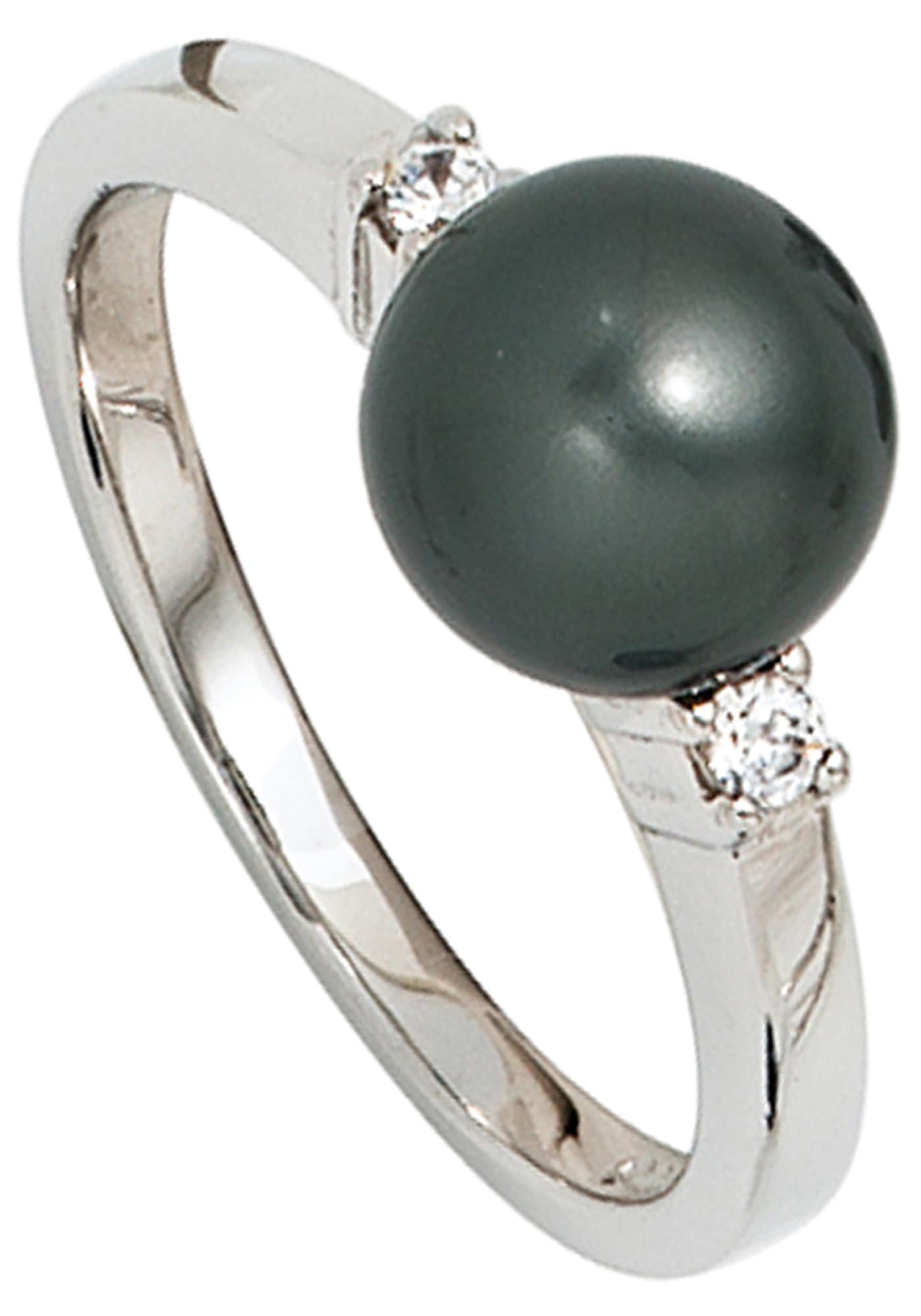 Perlenring, 925 Silber mit synthetischer Perle und Zirkonia