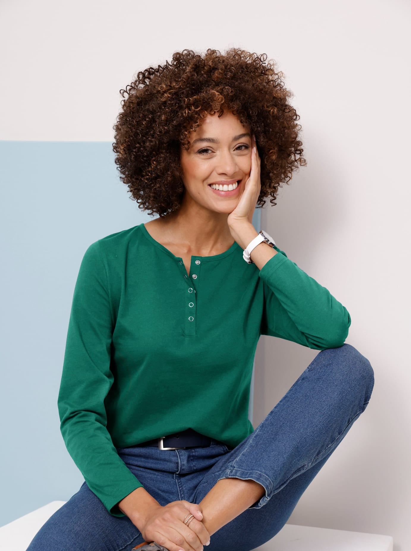 CLASSIC BASICS Damen Langarmshirt "Langarm-Shirt", grün, Gr. 40, unifarben, 100% Baumwolle, Shirts