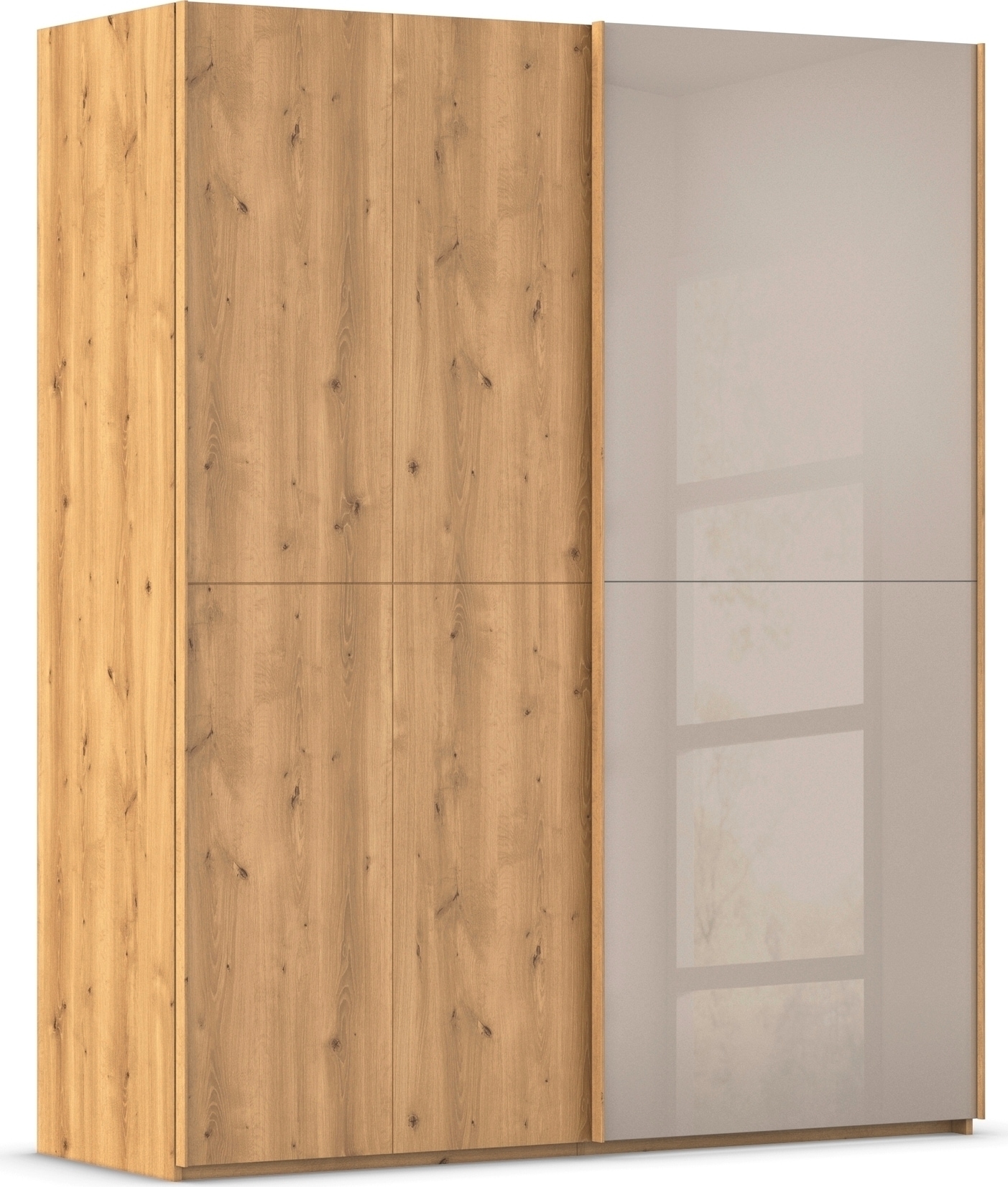 rauch Schwebetürenschrank "Kleiderschrank Schrank Garderobe Schlafzimmerschrank SCALE-WOOD" edle geteilte Front in massiver Asteiche mit Glastüren MADE IN GERMANY