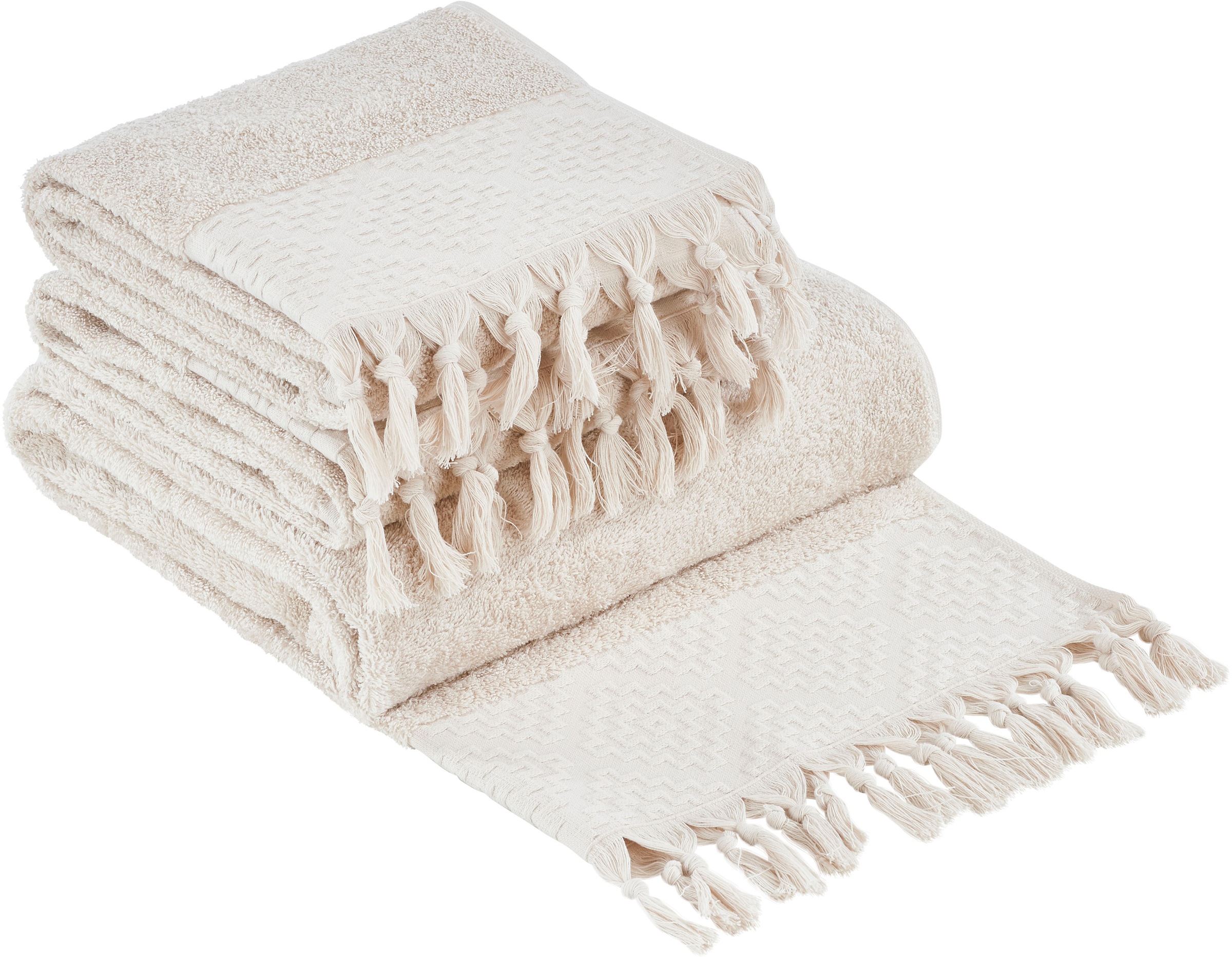 Thumbnail - done. Handtuch Set "Provence Bohéme" Uni-Farben, Boho-Style, mit auffälliger Borte & Fransen