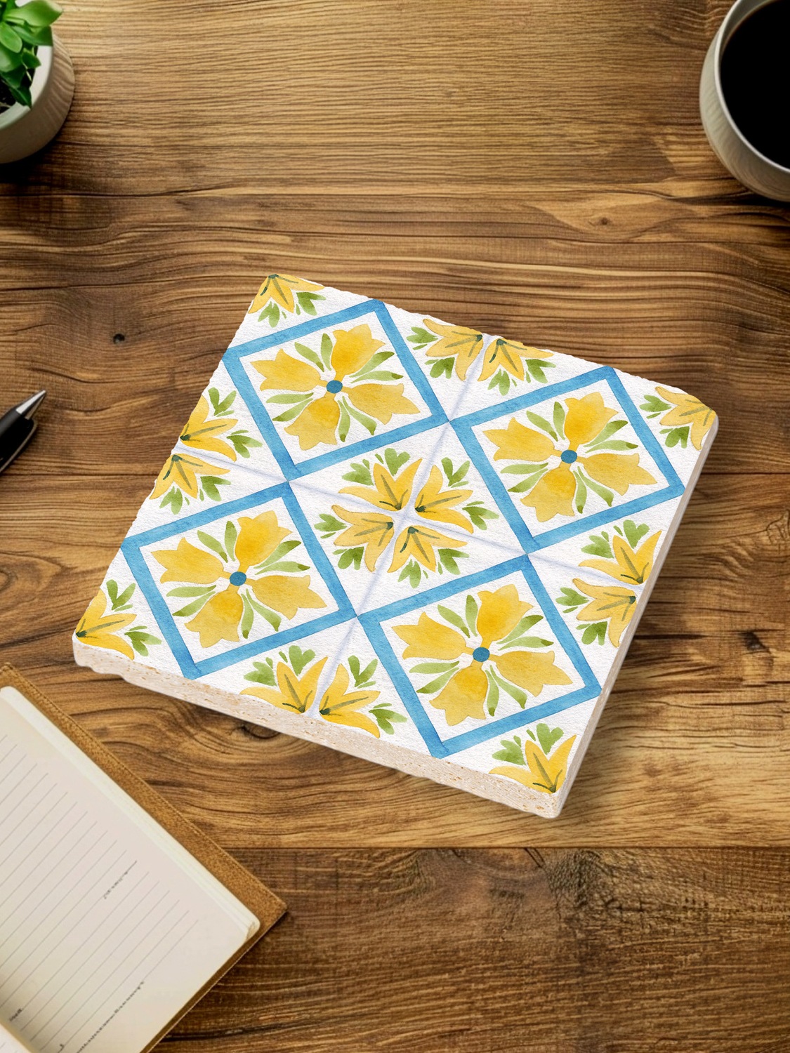 Thumbnail - queence Getränkeuntersetzer "Gelbe Mosaik Fliesen Steine" Mosaik Set Topfuntersetzer Naturstein Untersetzer 10x10x1cm