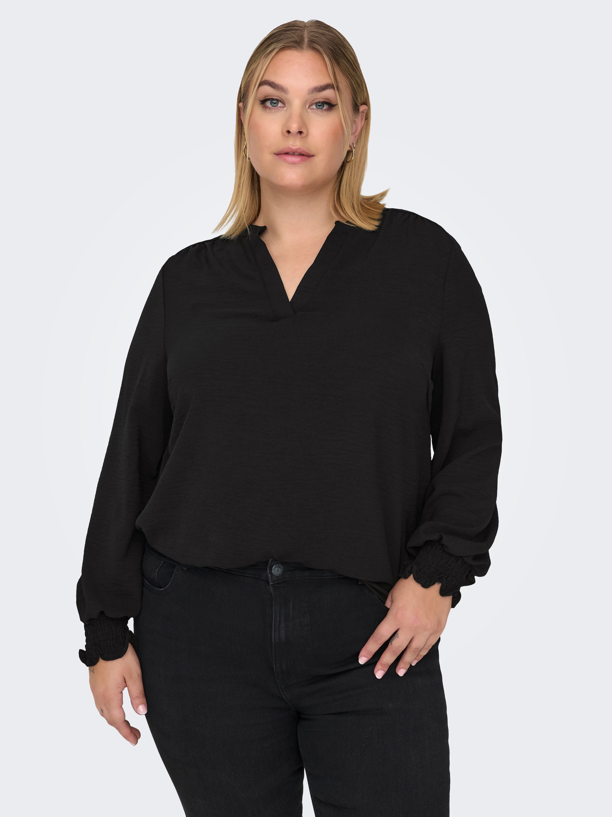 ONLY CARMAKOMA Shirtbluse "CARMETTA LIFE V-NECK TOP WVN NOOS" Kunstfaser, r günstig online kaufen