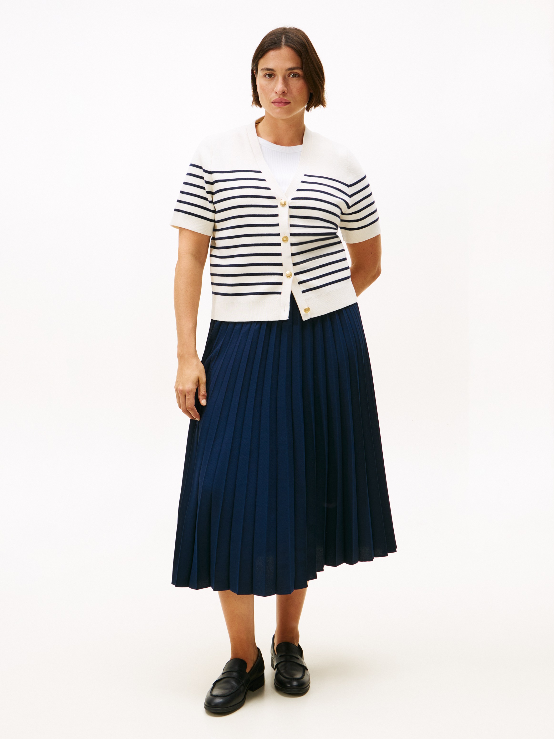 Thumbnail - Tommy Hilfiger Curve Strickjacke "CRV CO JRSY MID GG GOLD BTN CRDI" in großen Größen, mit goldfarbenen Knöpfen