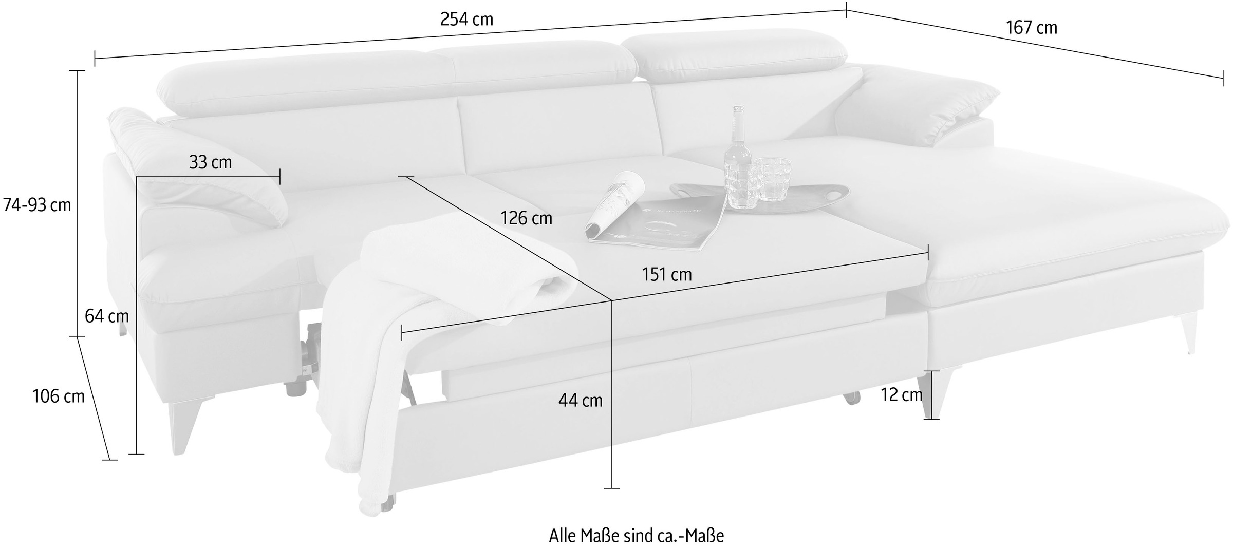 COTTA Polstergarnitur »Caluso L-Form«, (2 tlg.), Set bestehend aus: Ecksofa mit Kopfteilverstellung & Hocker