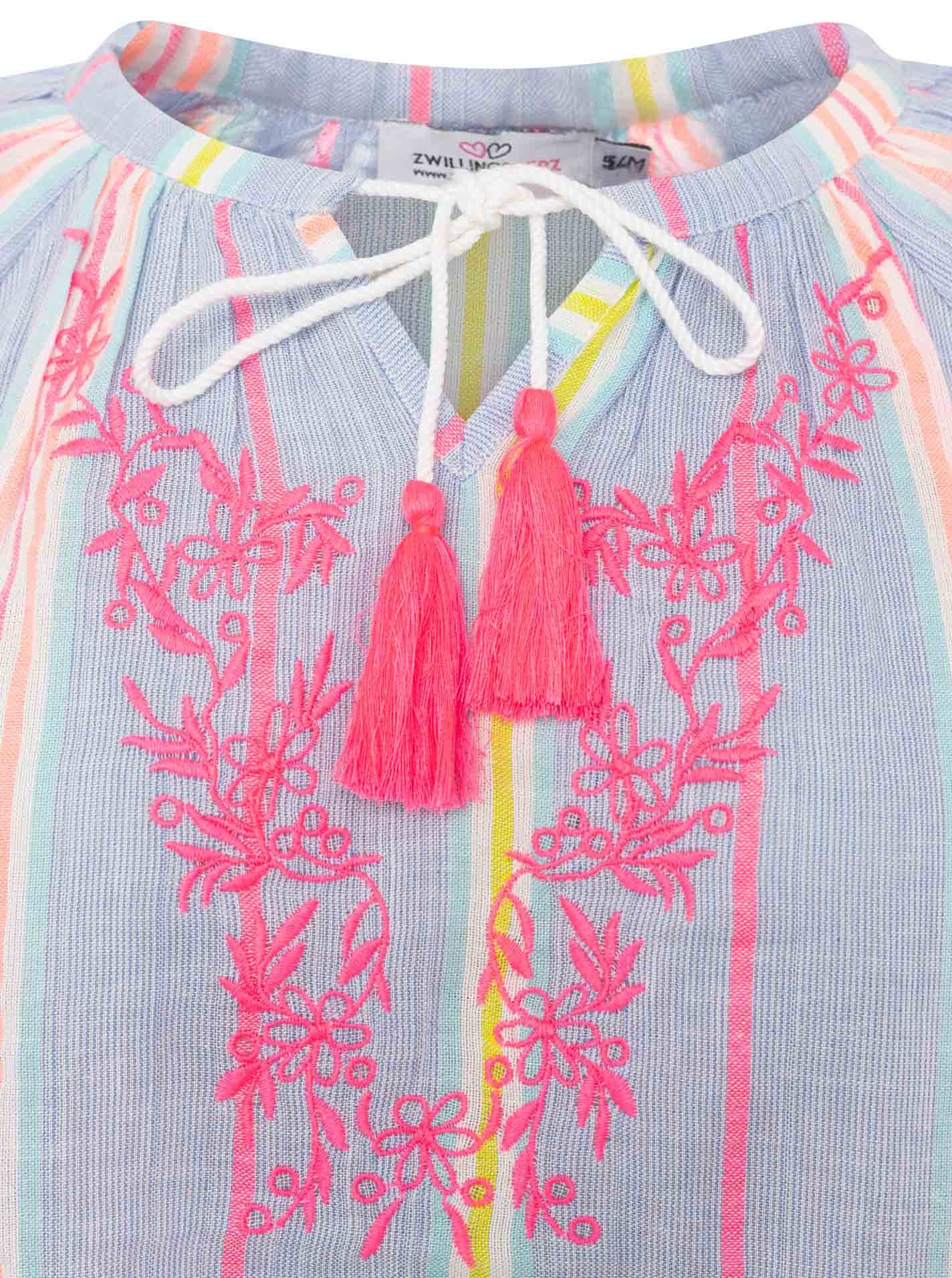 Thumbnail - Zwillingsherz Kurzarmbluse ""Summer Stripes"" Streifen, Tunnelzug und Tasseln, kurzarm