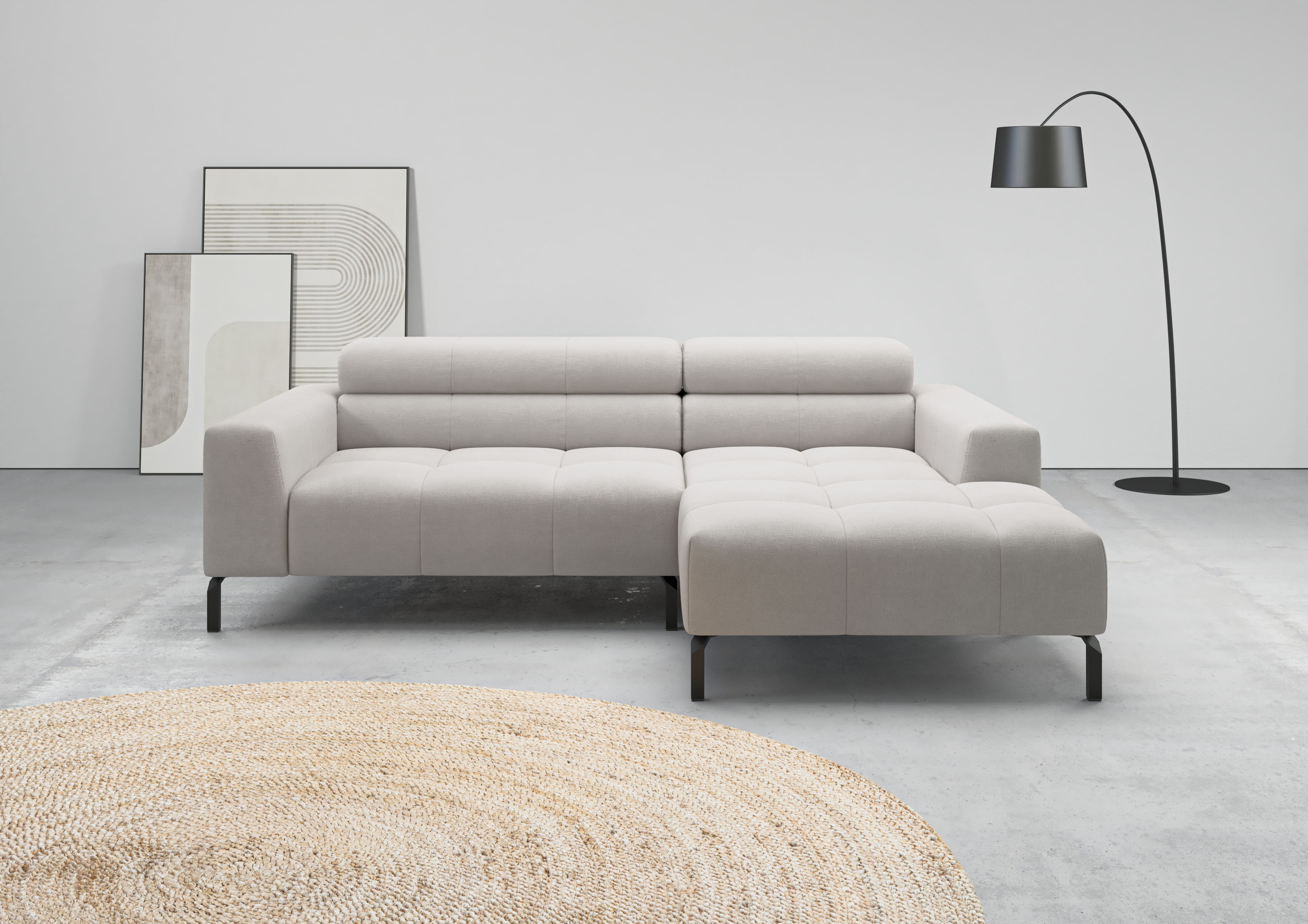 Home affaire Ecksofa "Claya, 223 cm breit, L-Form, Kopfteilverstellung" Moderne Steppung, weicher Polsteraufbau & saugroboterfreundliche Höhe