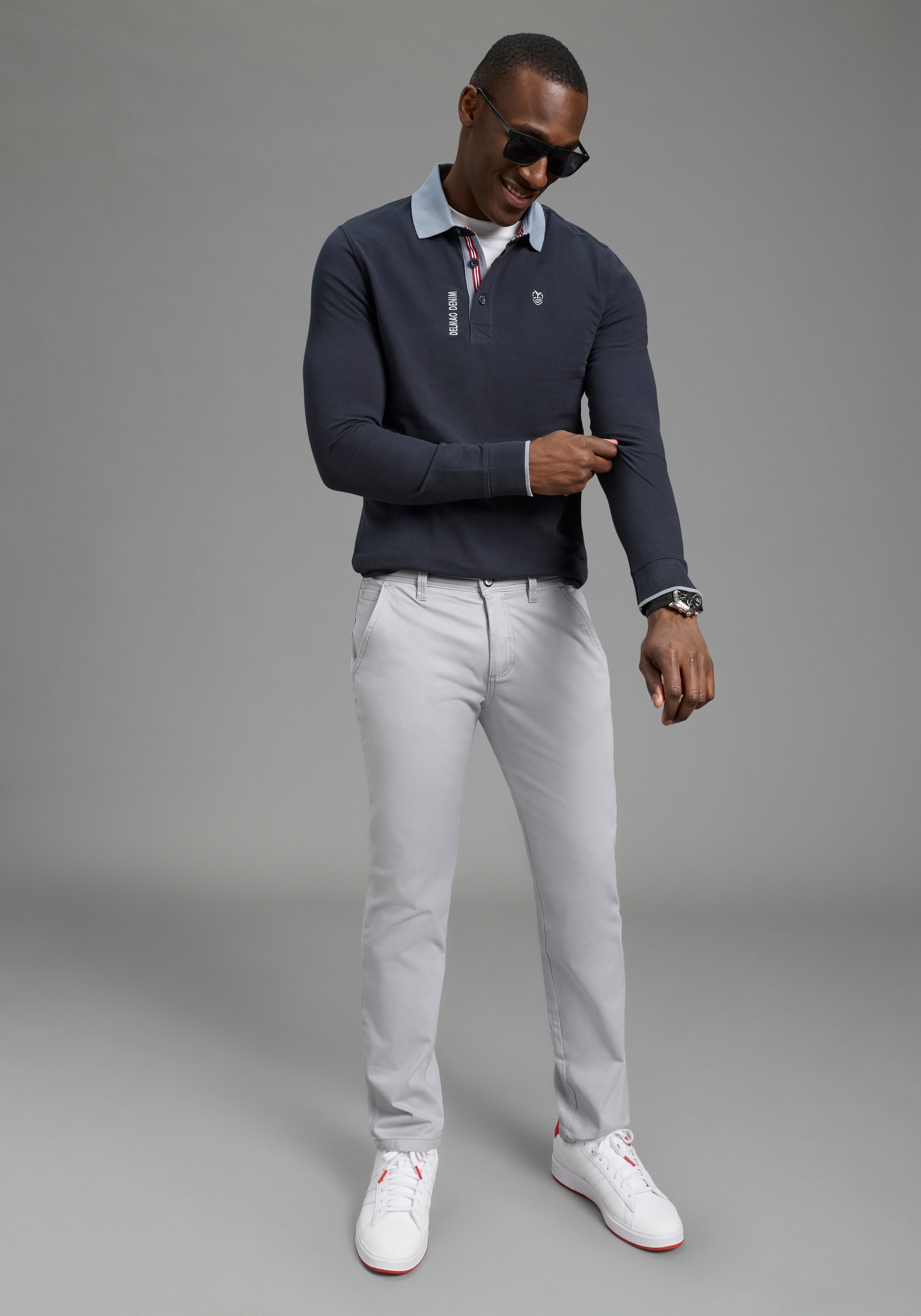 DELMAO Langarm-Poloshirt Langarm,  aus atmungsaktivem Piqué-Stoff,  Polokragen