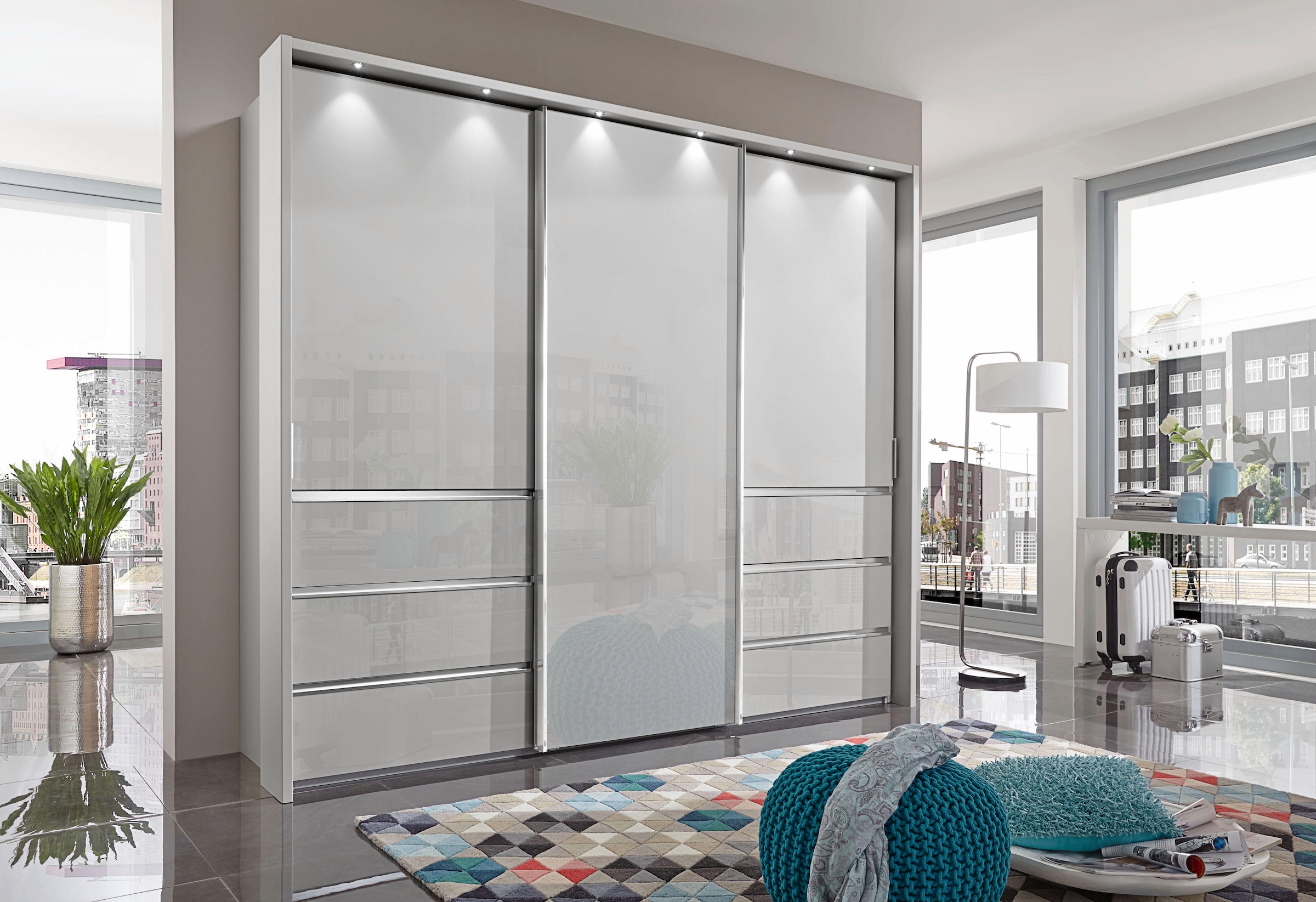 WIEMANN Schwebetürenschrank »Malibu, stilvolles Design, Made in Germany«, mit Glasfront, in verschiedenen Breiten, Schubladen mit Selbsteinzug